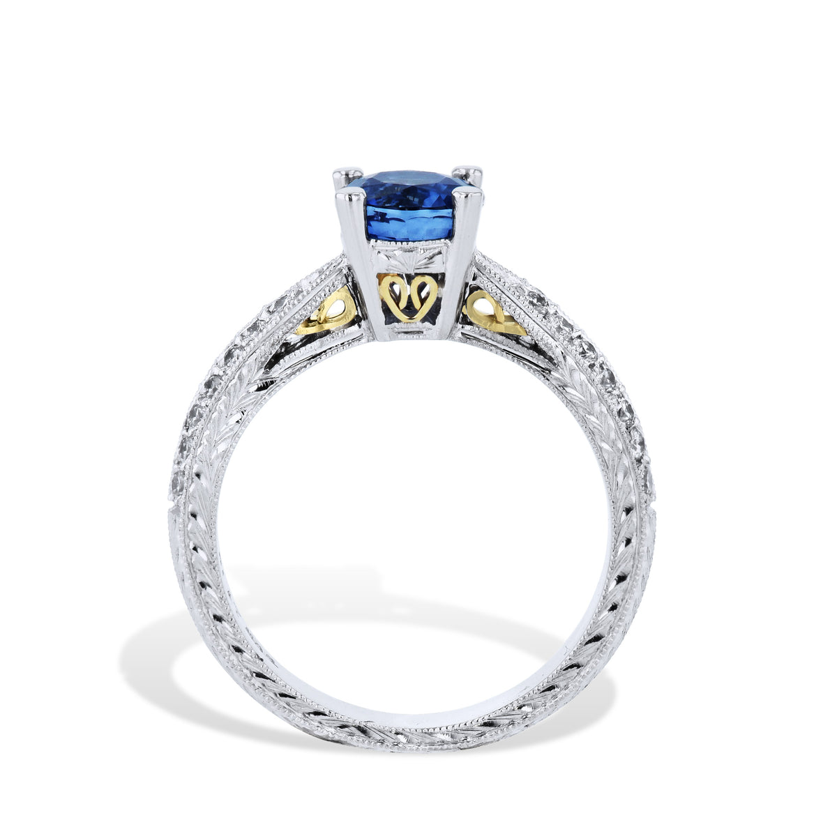 Blue Sapphire Diamond Platinum Estate Ring - Alternate View 1