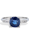 Cushion Cut Blue Sapphire and Diamond Platinum Ring Rings Estate & Vintage