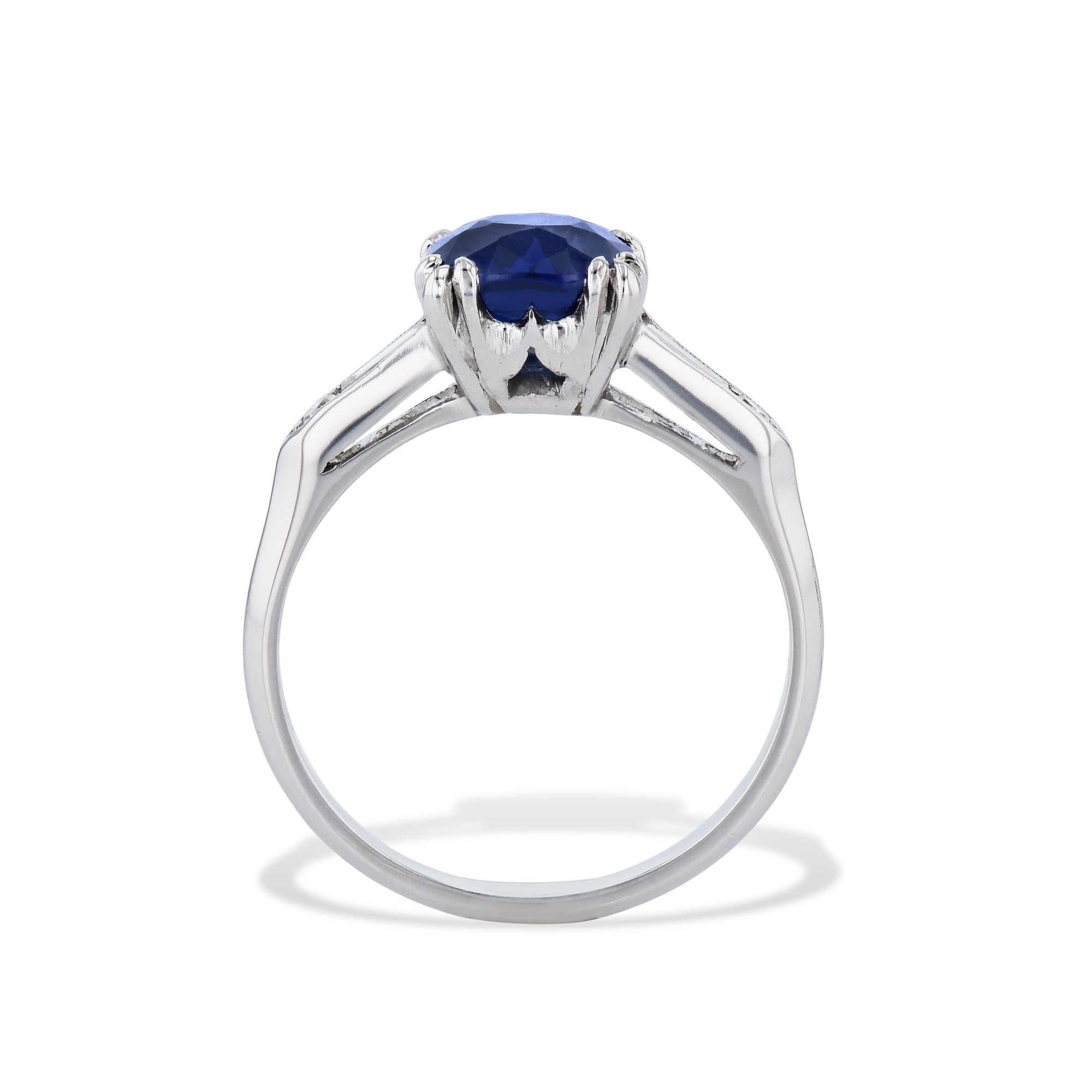 Cushion Cut Blue Sapphire and Diamond Platinum Ring Rings Estate &amp; Vintage