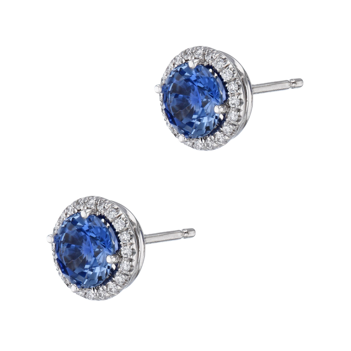 Cornflower Blue Sapphire Pave Diamond Stud Earrings - Alternate View 1