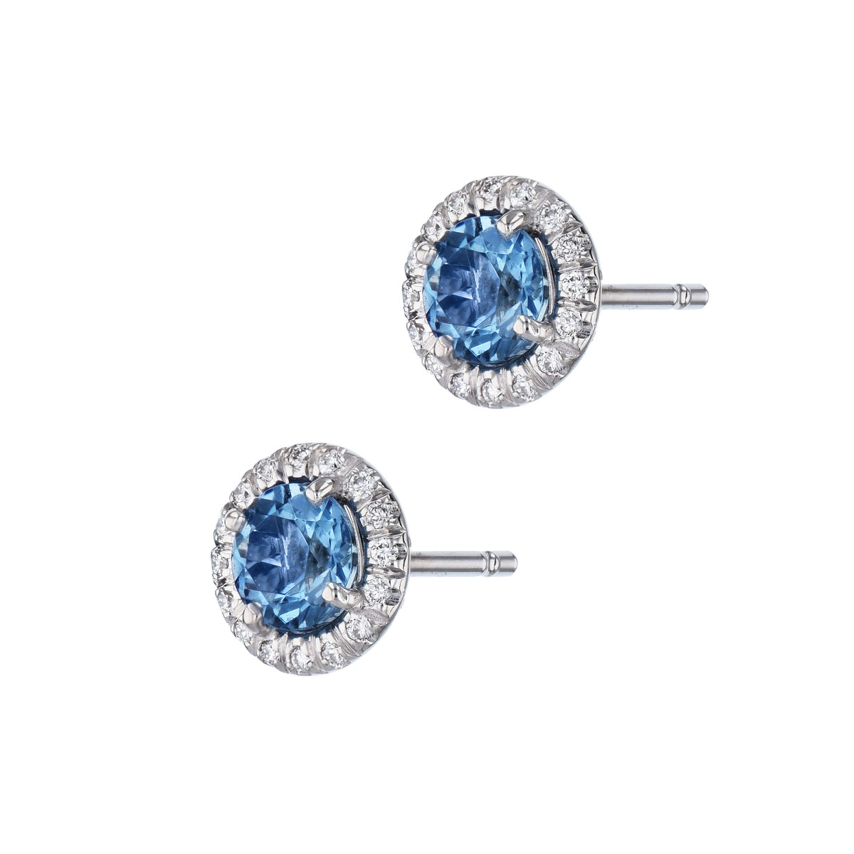 Super Fine Aquamarine Pave Diamond Stud Earrings - Alternate View 1