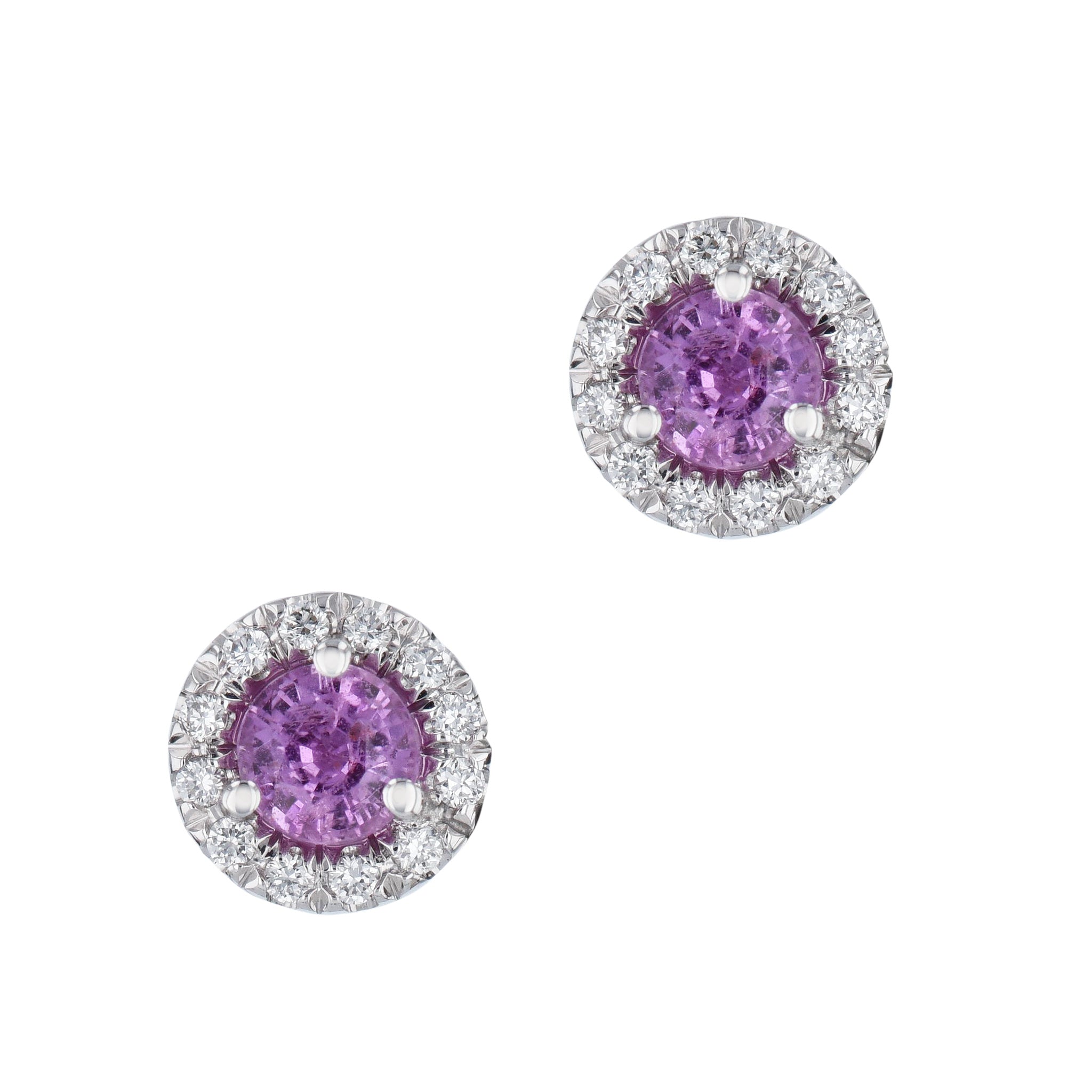 Pink Sapphire Pave Diamond Stud Earrings Earrings H&amp;H Jewels