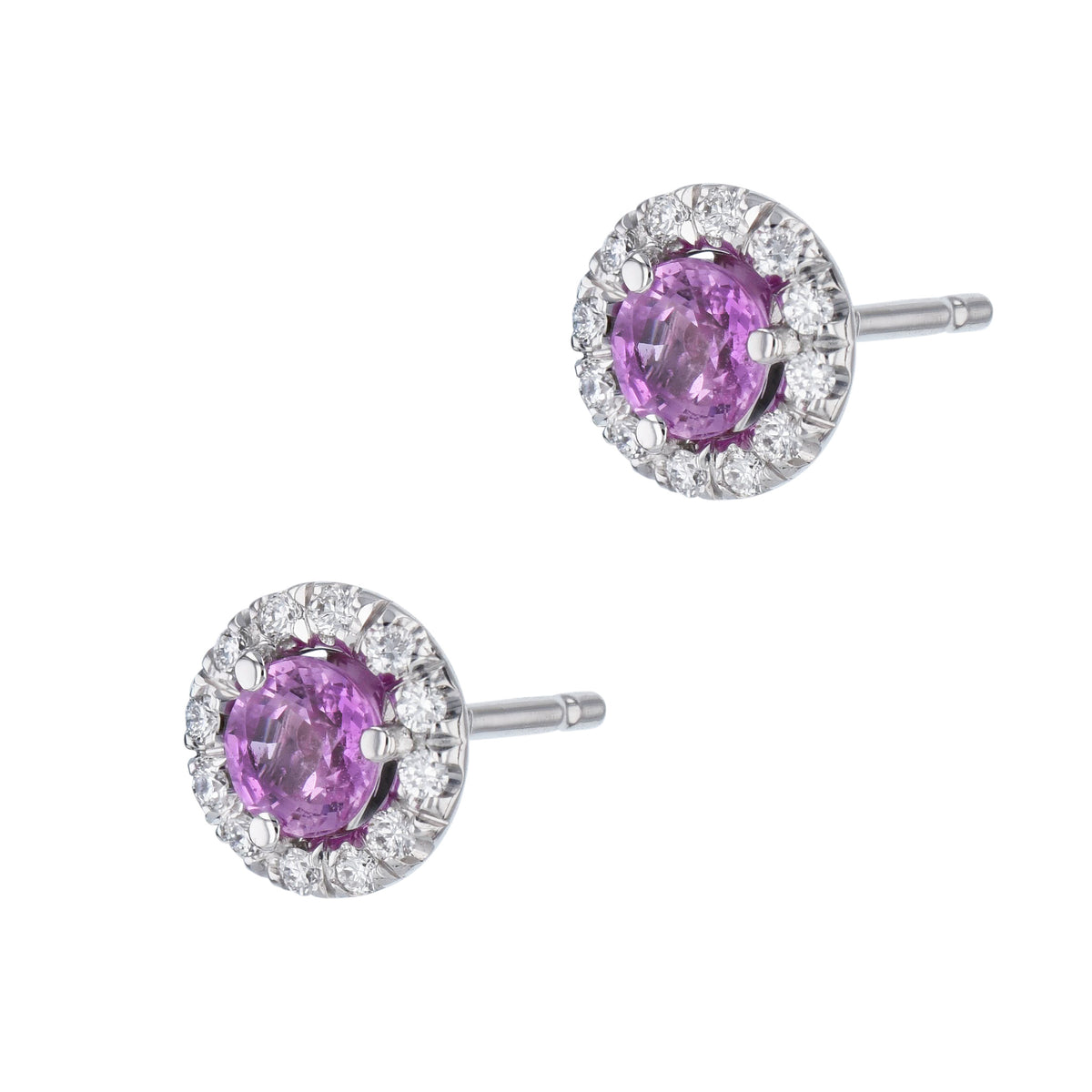 Pink Sapphire Pave Diamond Stud Earrings - Alternate View 1