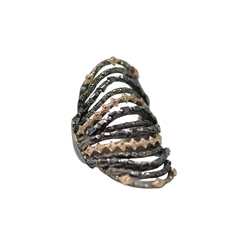 Rose Gold and Grey Sterling Silver Multi-Banded Cocktail Ring Rings Armenta