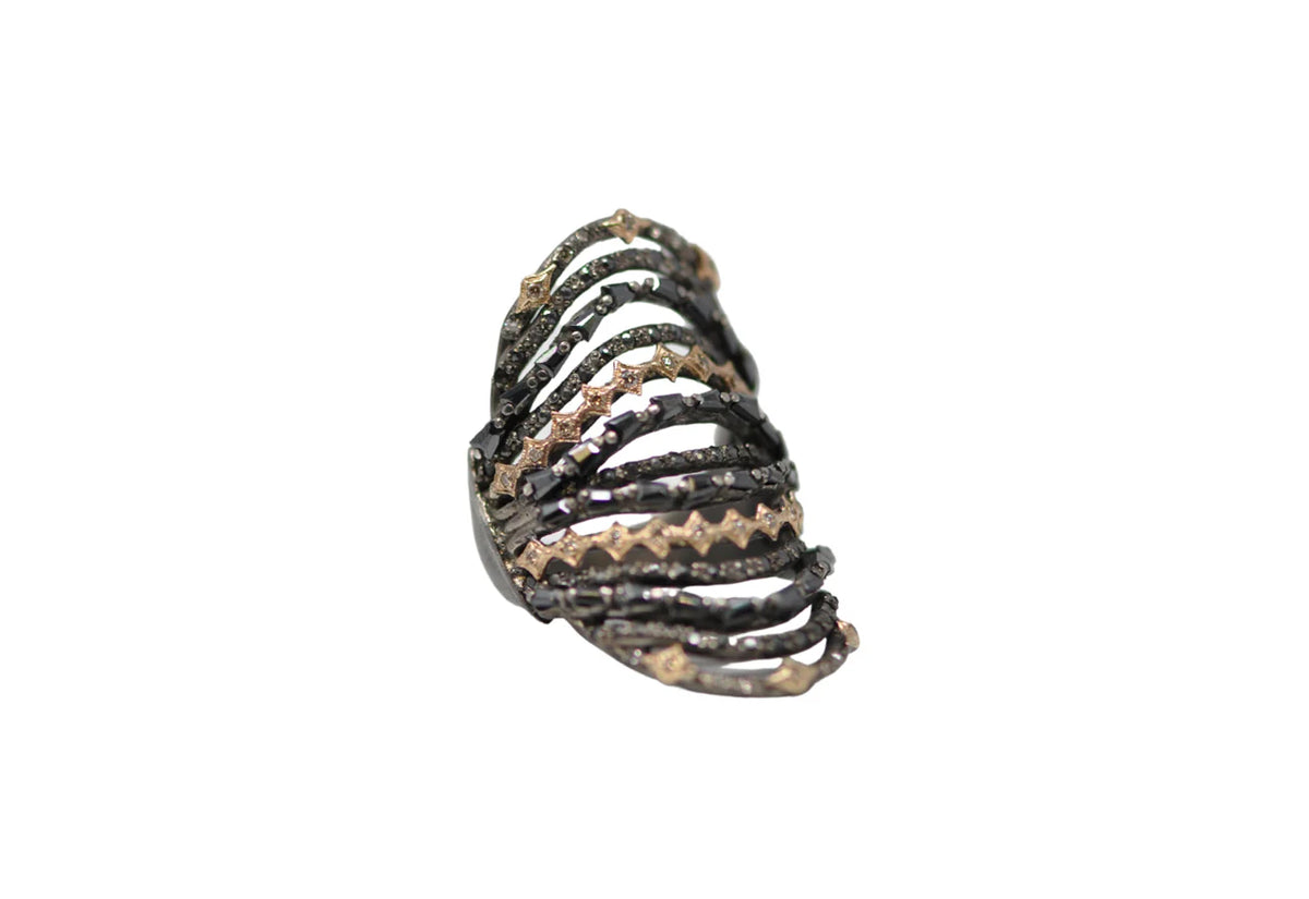 Rose Gold and Grey Sterling Silver Multi-Banded Cocktail Ring - Alternate View 1