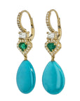 Turquiose Yellow Gold Emerald Cut and Diamond Pave Drop Earrings Earrings H&H Jewels