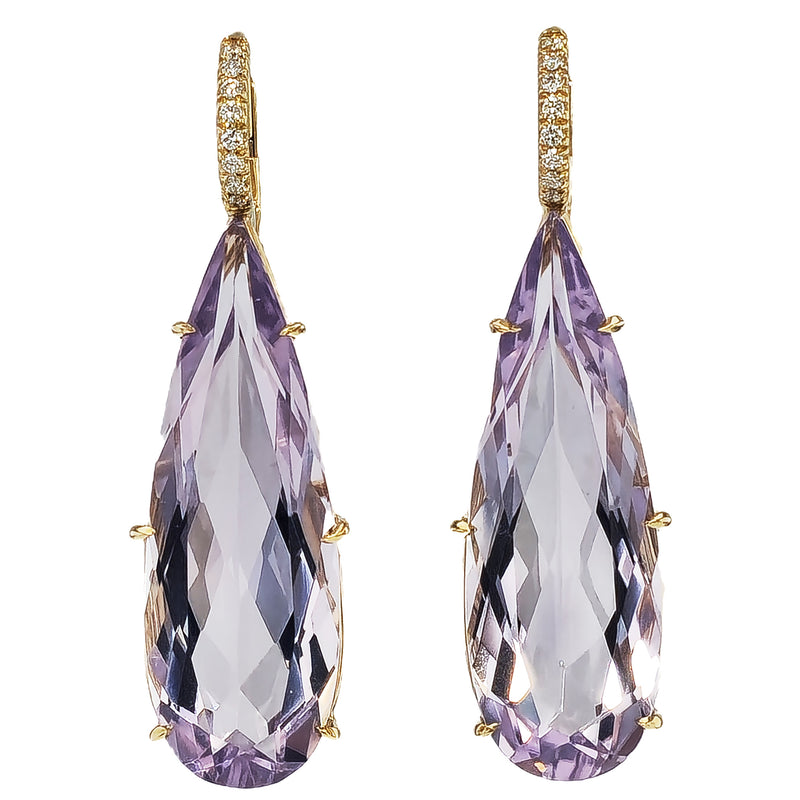 Rose De France Yellow Gold Diamond Pave Drop Earrings Earrings H&H Jewels