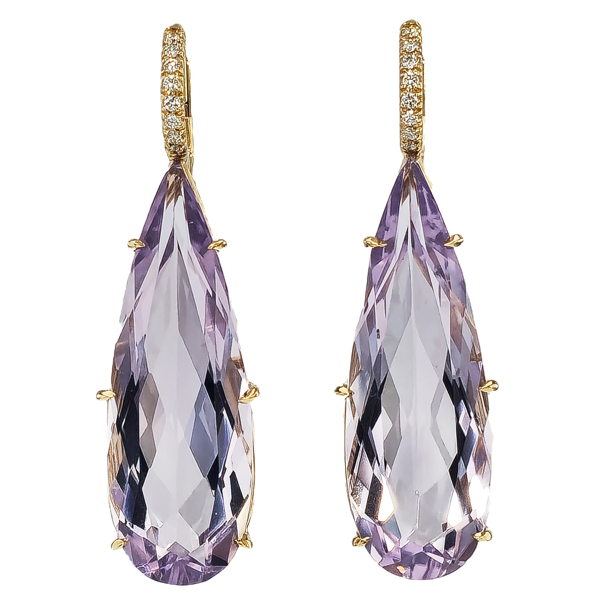 Rose De France Yellow Gold Diamond Pave Drop Earrings Earrings H&H Jewels