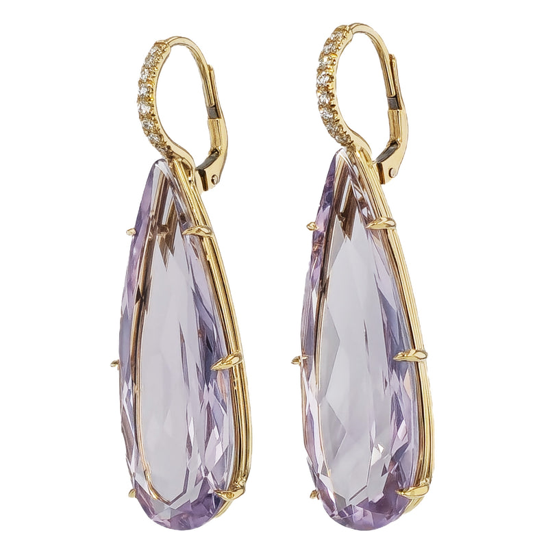 Rose De France Yellow Gold Diamond Pave Drop Earrings Earrings H&H Jewels