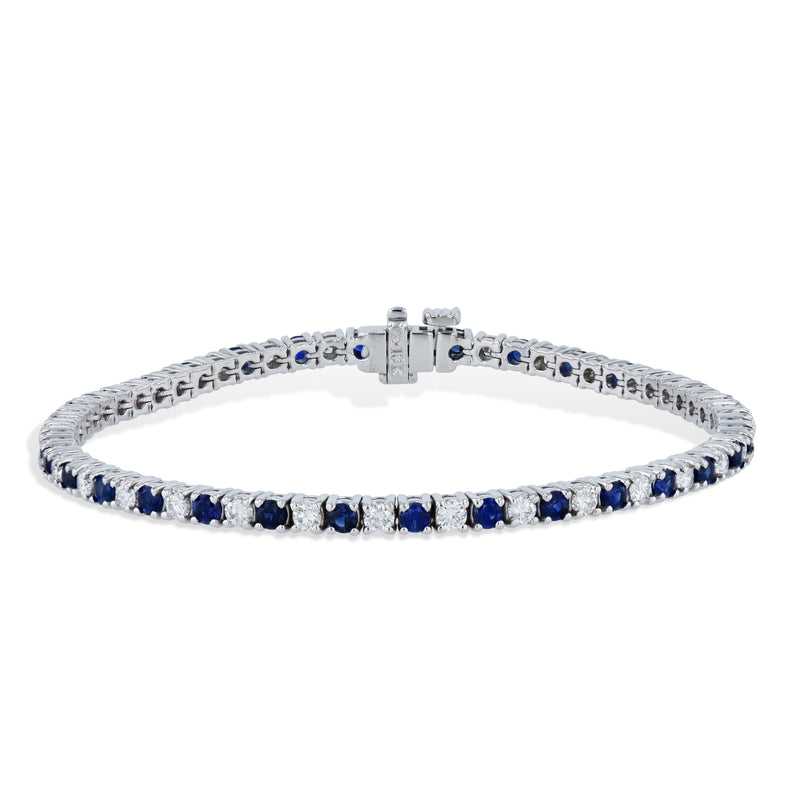 Royal Blue Sapphire and Diamond White Gold Tennis Bracelet Bracelets H&H Jewels