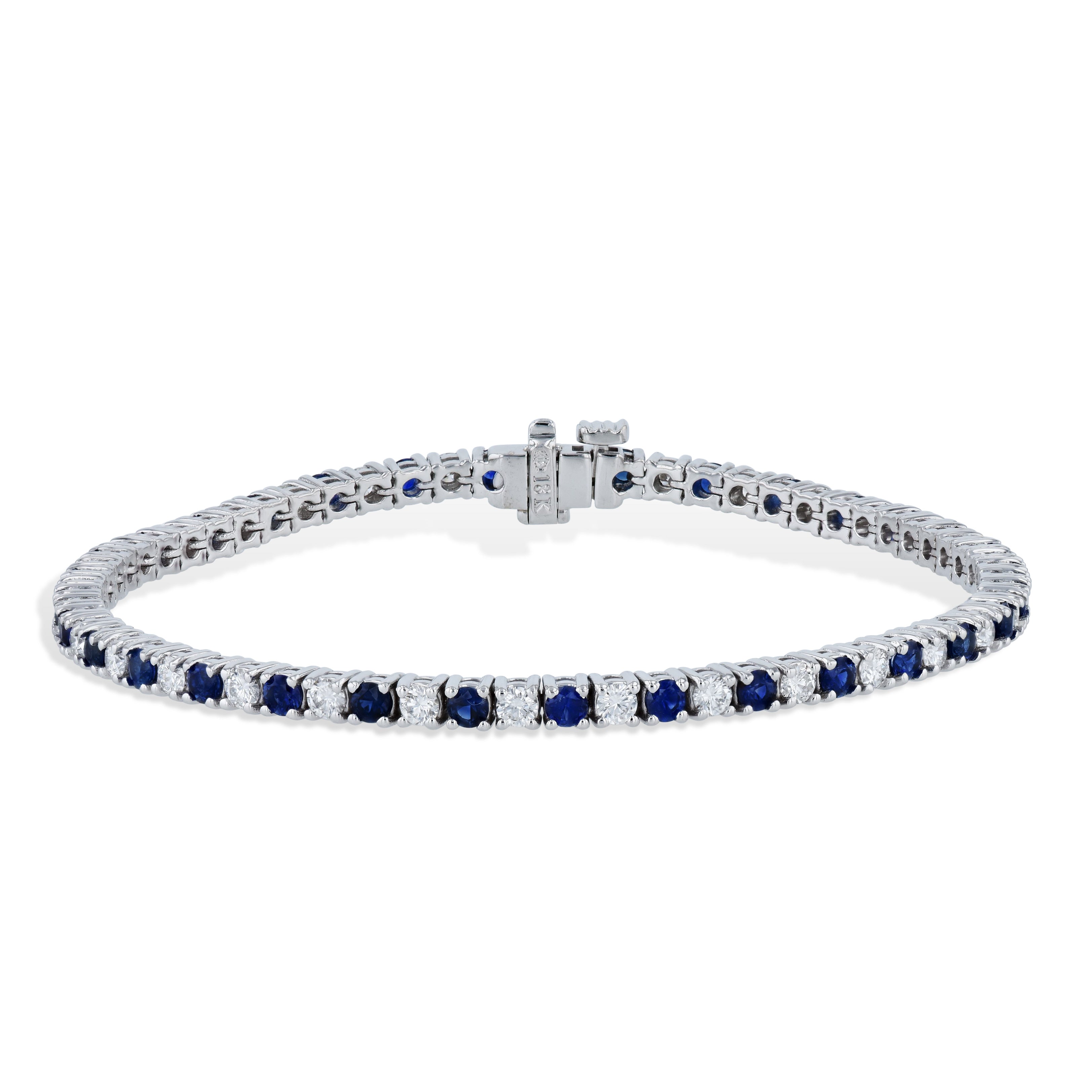 Royal Blue Sapphire and Diamond White Gold Tennis Bracelet Bracelets H&amp;H Jewels