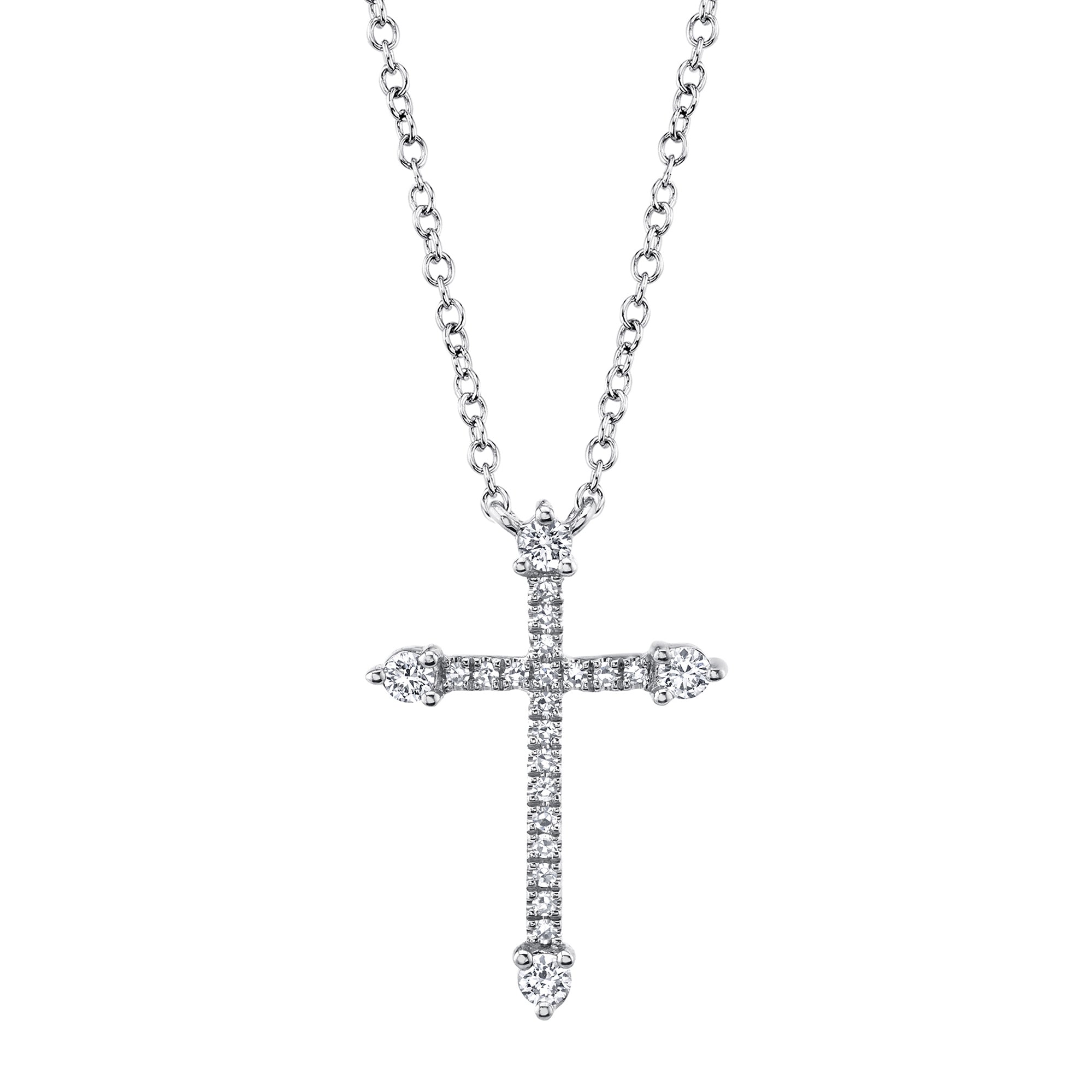 White Gold Pave Diamond Cross Necklace Necklaces Shy Creation