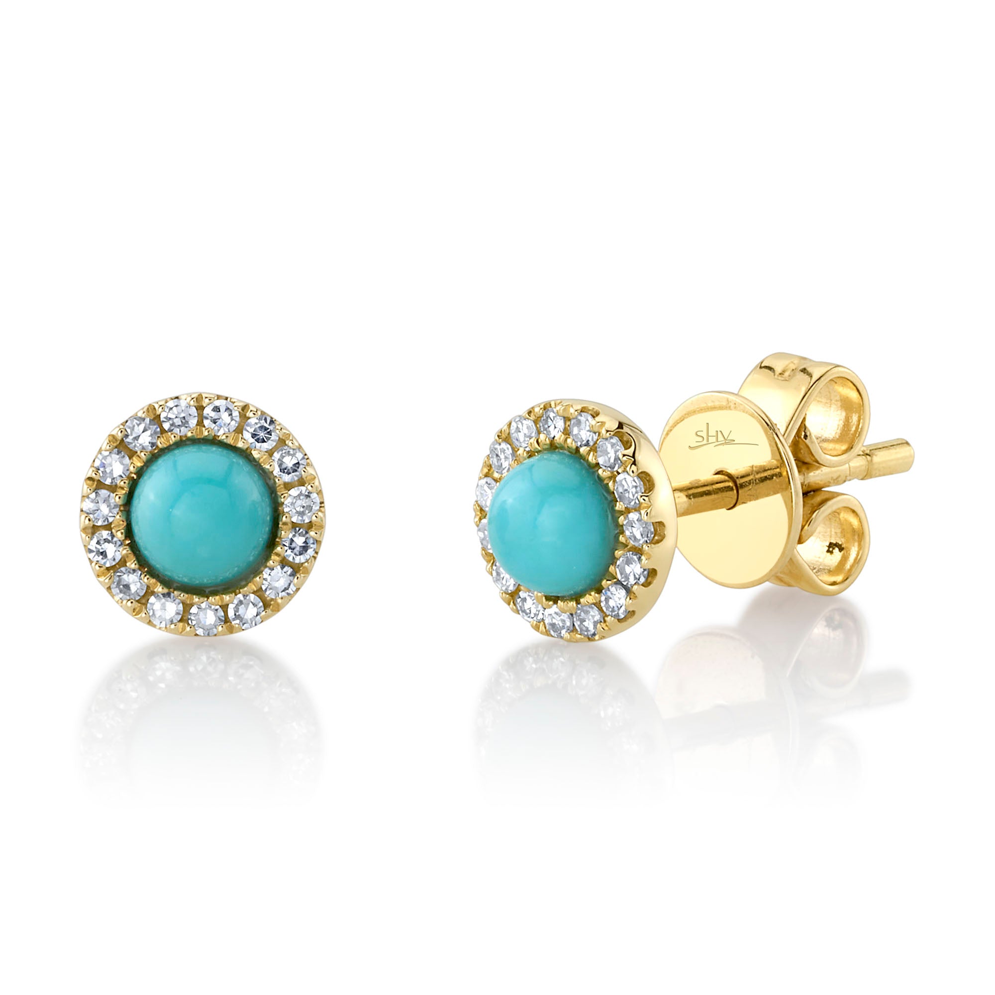 Yellow Gold Turquoise Diamond Halo Stud Earrings Earrings Gift Giving