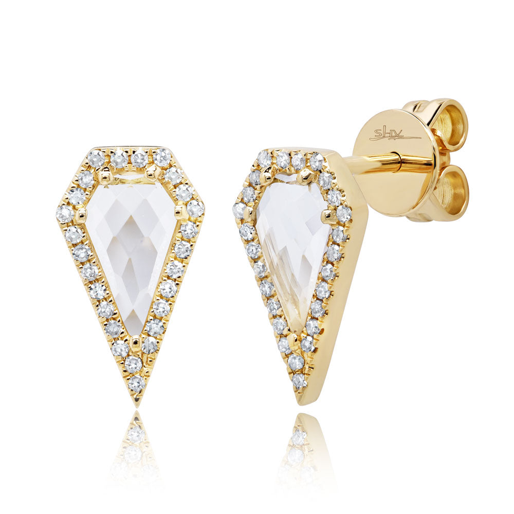 Yellow Gold White Topaz Diamond Pave Stud Earrings Earrings Gift Giving