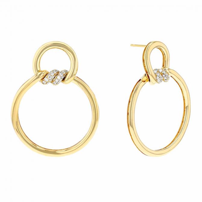 18kt Yellow Gold Cialoma Diamond Twisted Circle Drop Earrings Earrings Roberto Coin