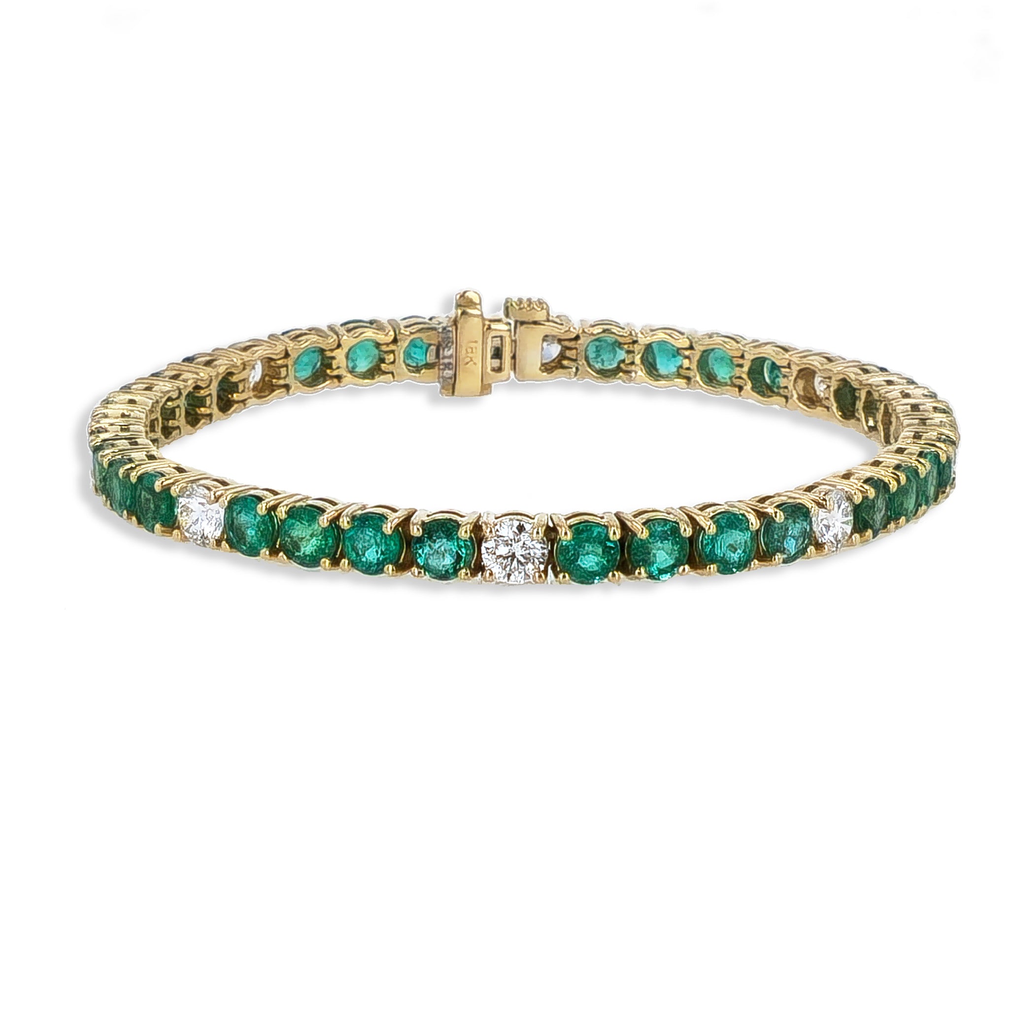 Emerald and Diamond Yellow Gold Tennis Bracelet Bracelets H&amp;H Jewels