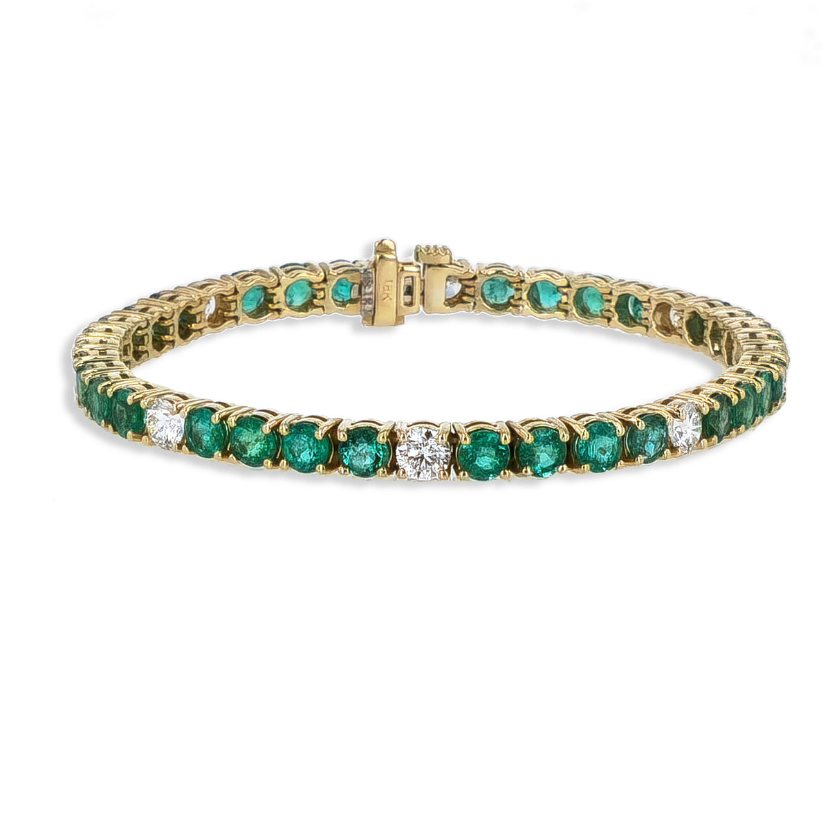Emerald and Diamond Yellow Gold Tennis Bracelet Bracelets H&H Jewels