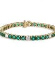 Emerald and Diamond Yellow Gold Tennis Bracelet Bracelets H&H Jewels