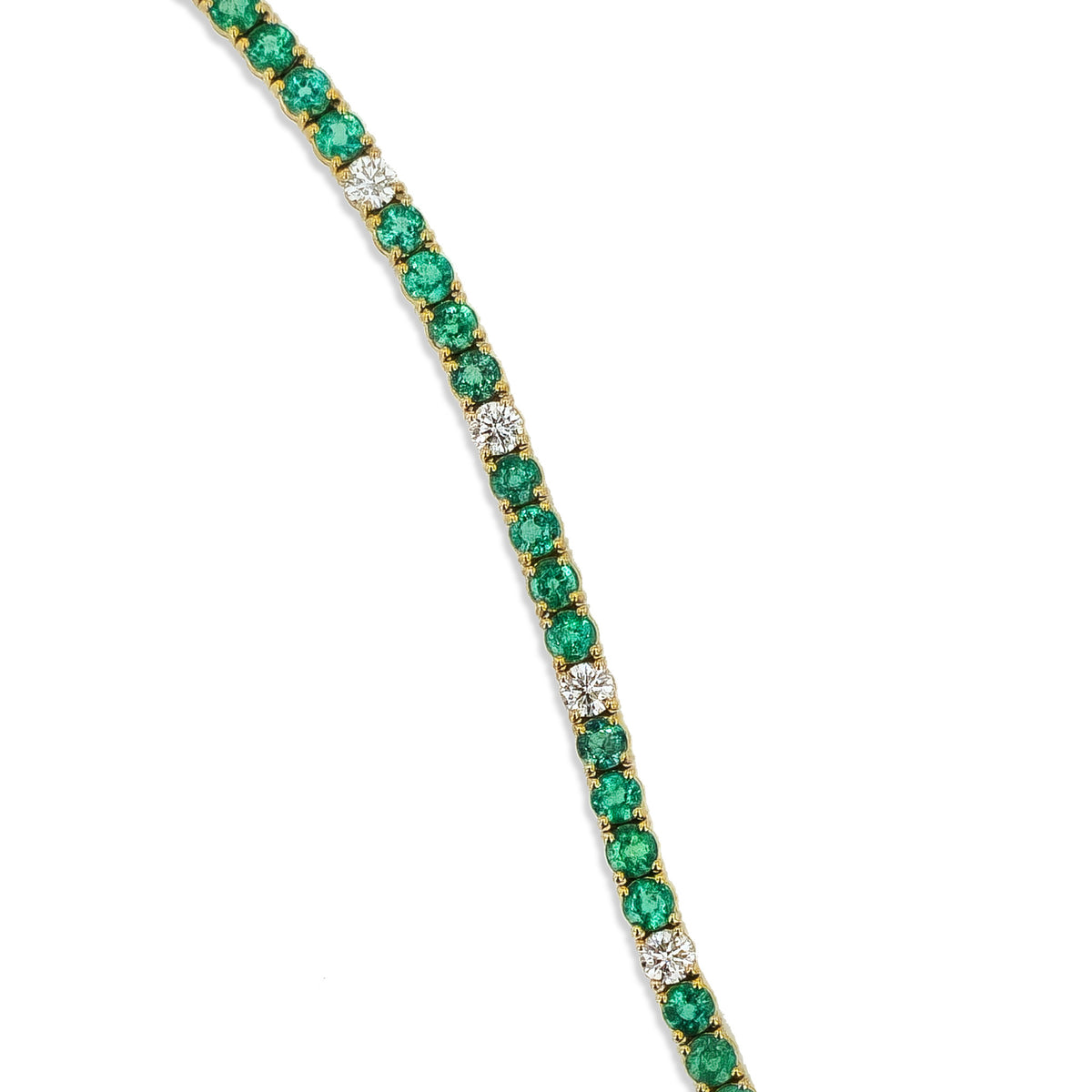 Emerald and Diamond Yellow Gold Tennis Bracelet - Alternate View 1