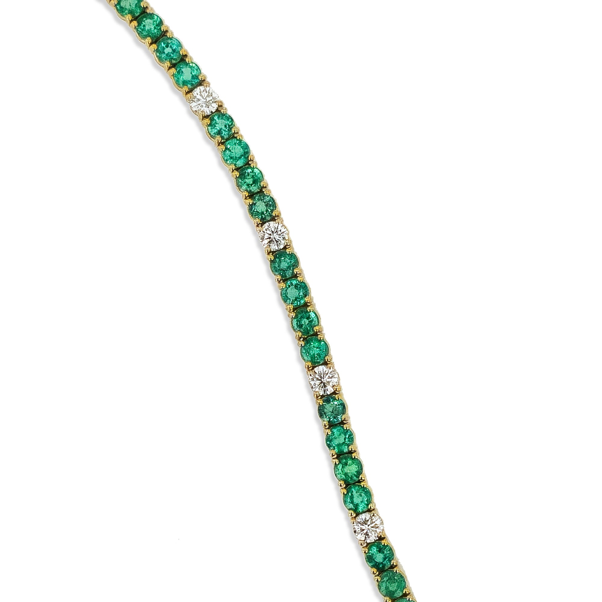 Emerald and Diamond Yellow Gold Tennis Bracelet Bracelets H&amp;H Jewels