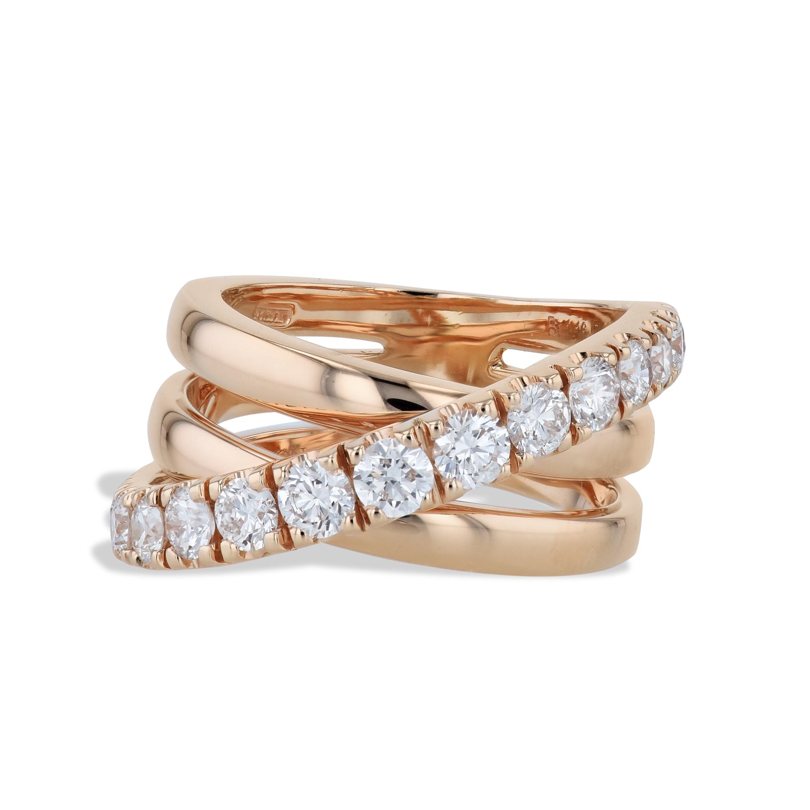 Diamond and 2 Band 18K Rose Gold Ring Rings Curated by H