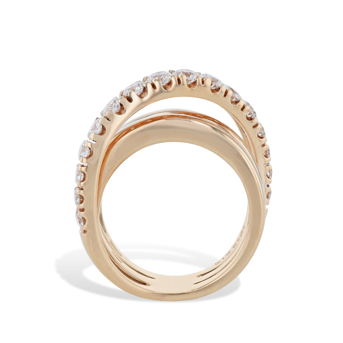 Diamond and 2 Band 18K Rose Gold Ring - Alternate View 1