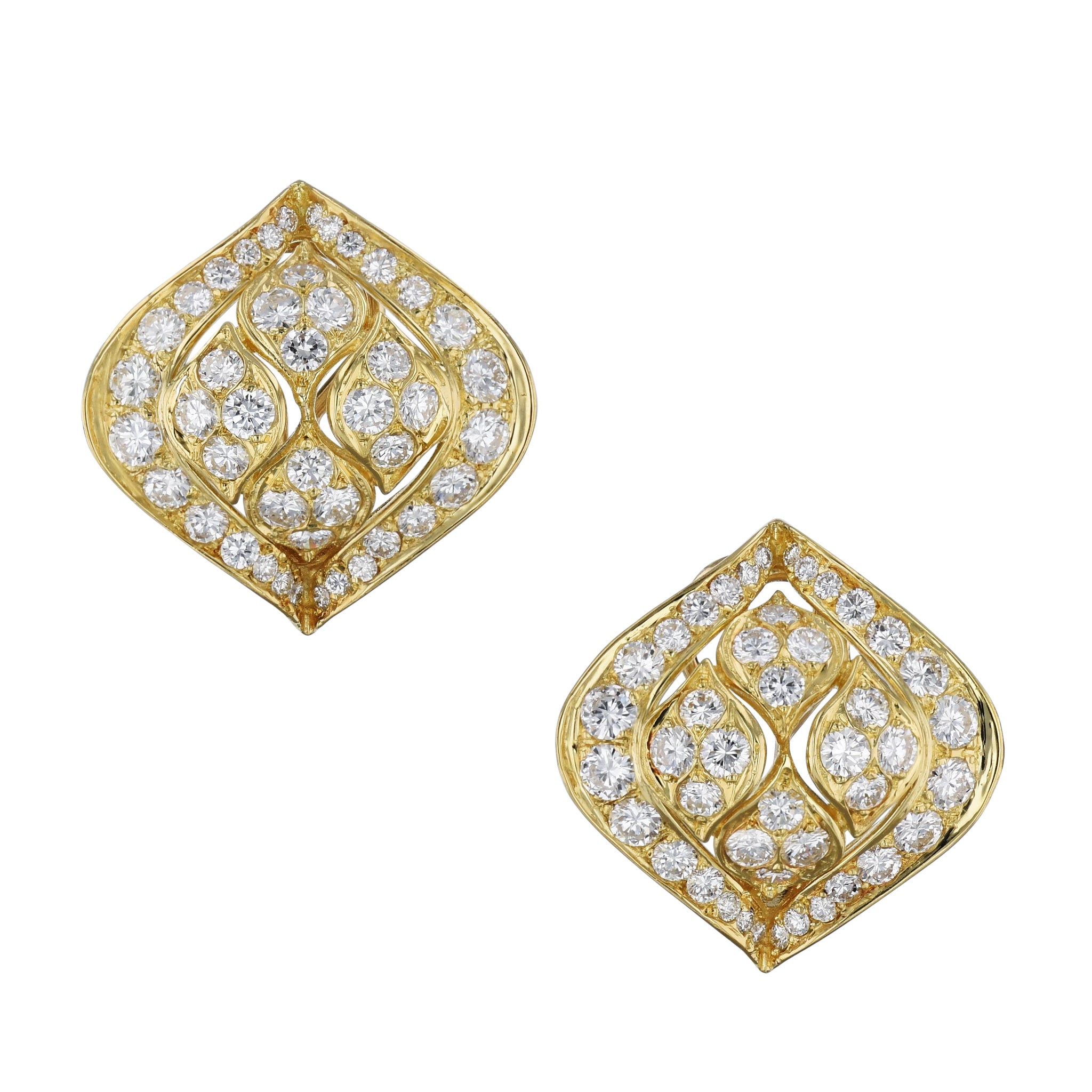Yellow Gold and Diamond Pave Estate Earrings Earrings Estate &amp; Vintage