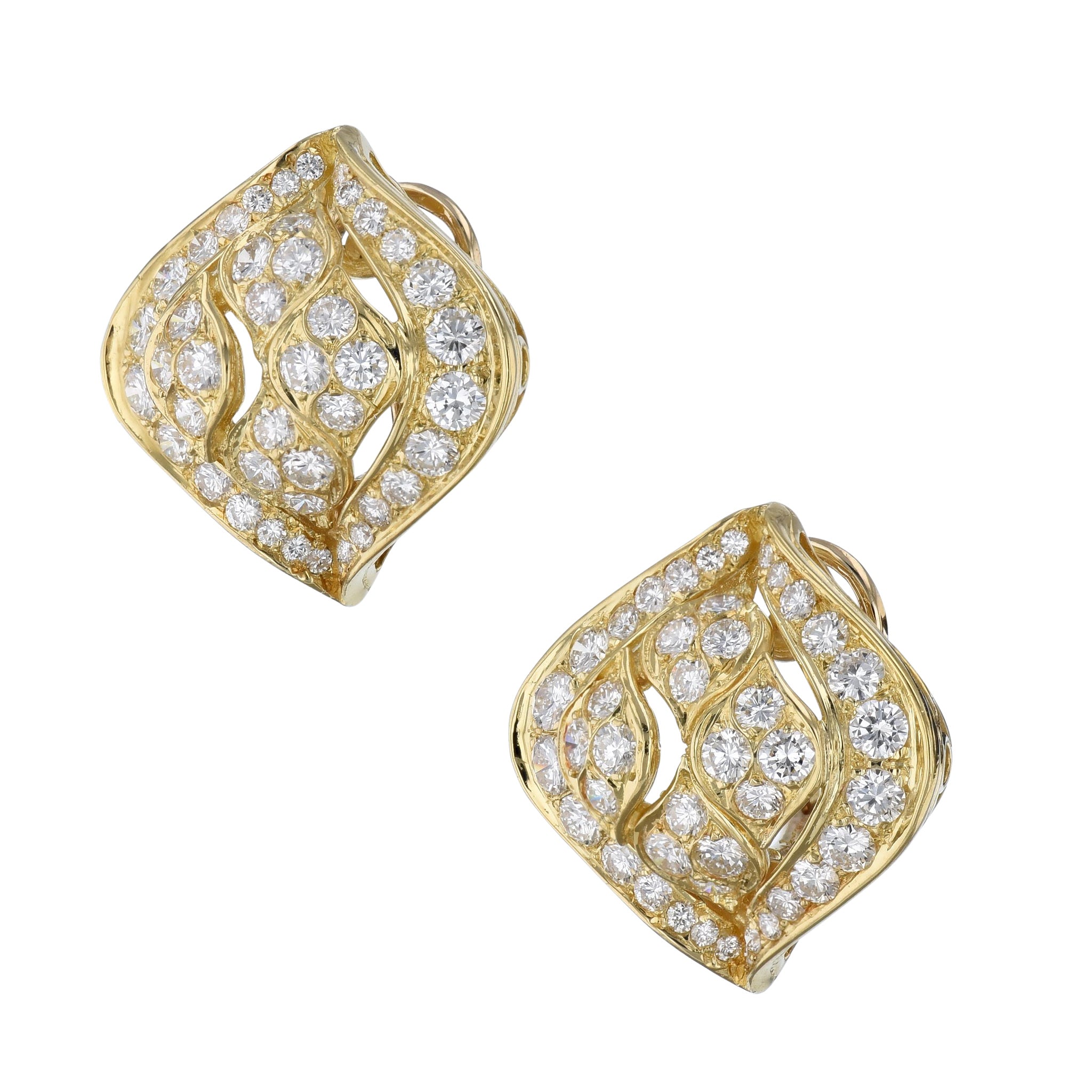 Yellow Gold and Diamond Pave Estate Earrings Earrings Estate &amp; Vintage
