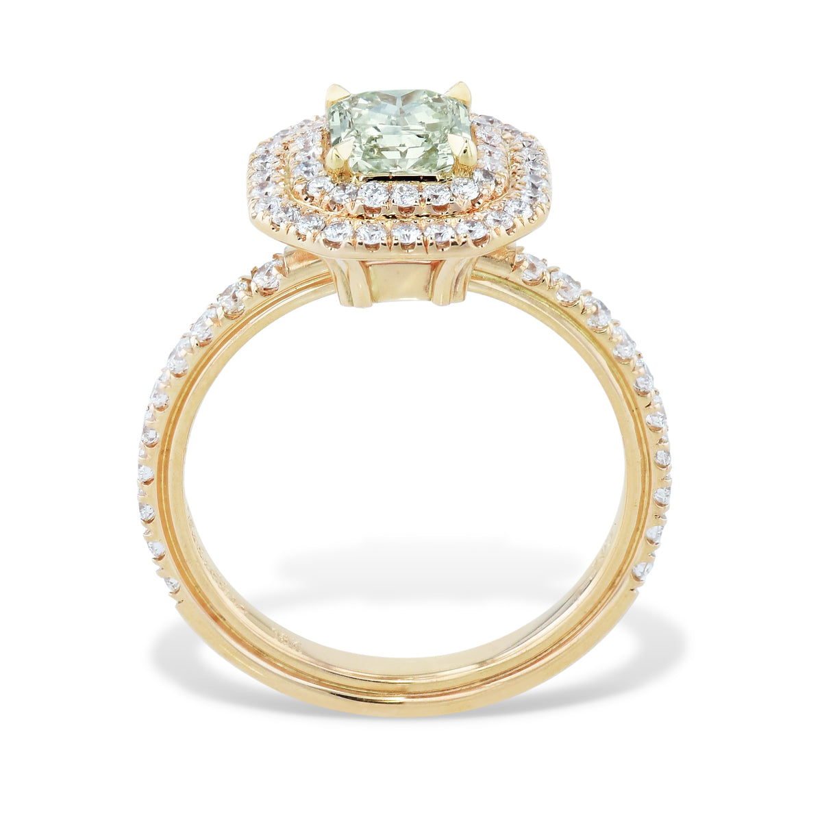 Yellow-Green Brilliant Cut Diamond Rose Gold Pave Engagement Ring - Alternate View 1
