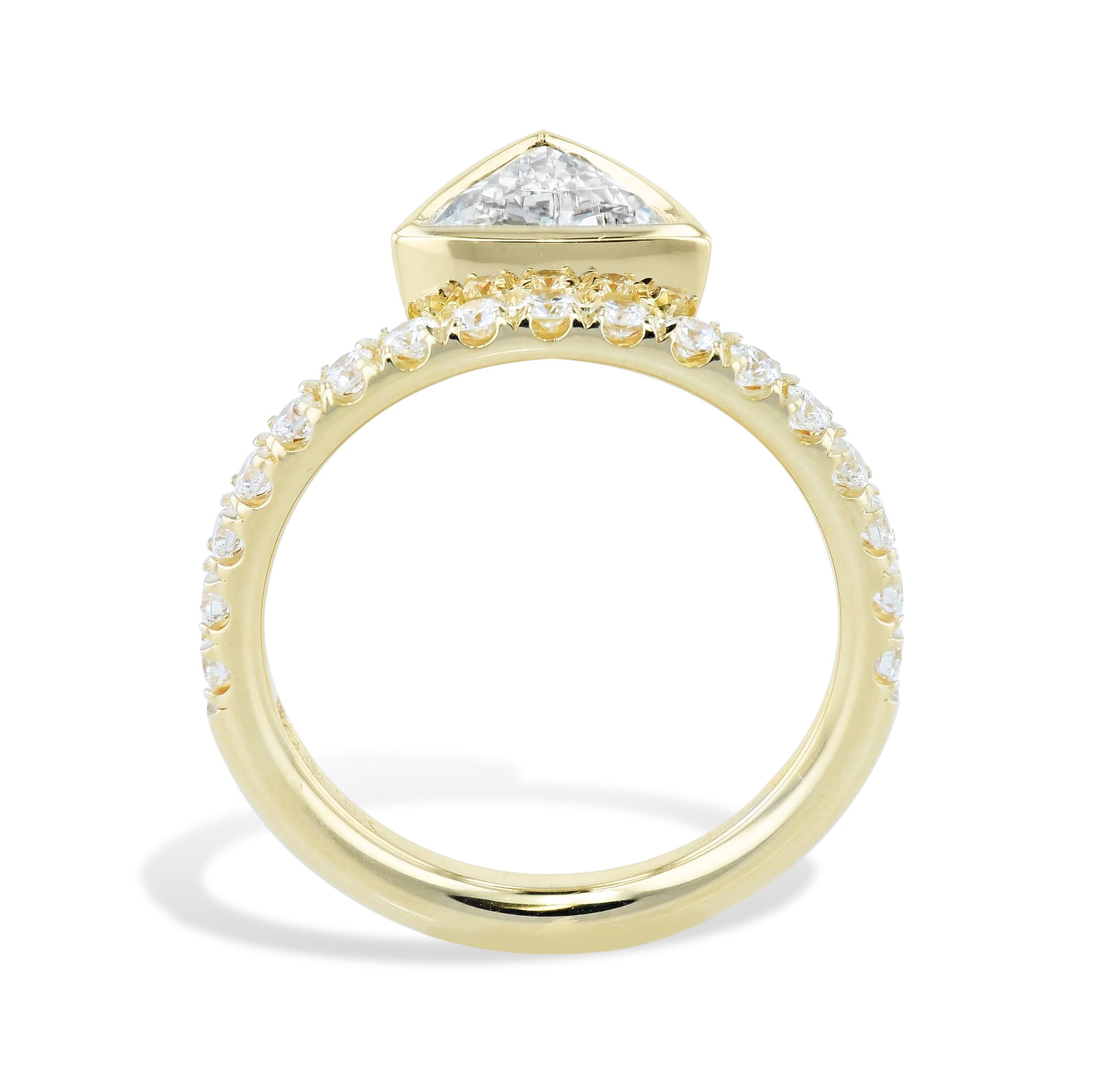 Trillion Bezel Set Diamond with Yellow Gold Diamond Band Rings H&amp;H Jewels