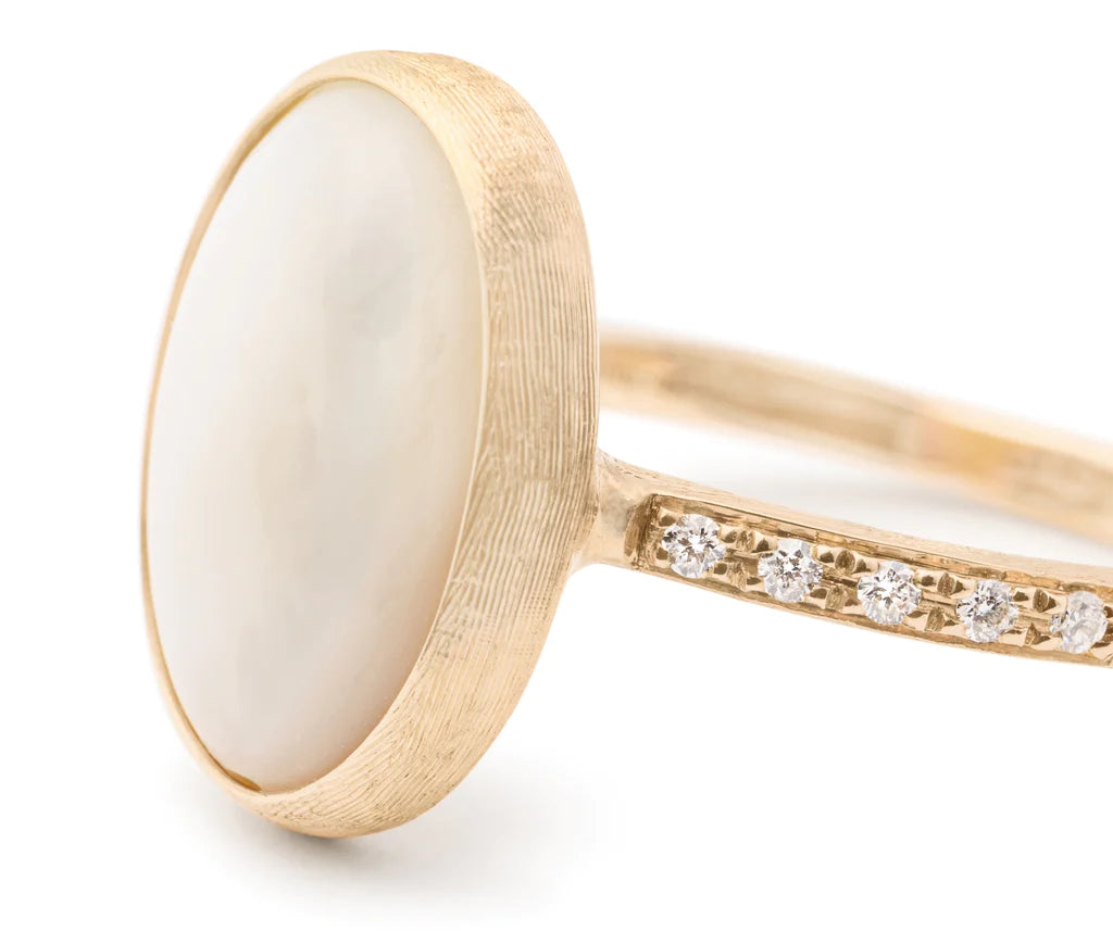18K Yellow Gold Mother of Pearl Diamond Accent Siviglia Collection Ring Rings Marco Bicego
