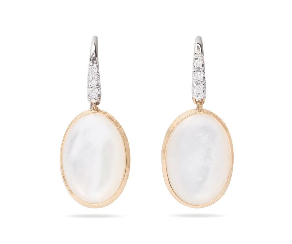18K Yellow Gold Mother of Pearl Diamond Accent Siviglia Collection Drop Earrings Earrings Marco Bicego