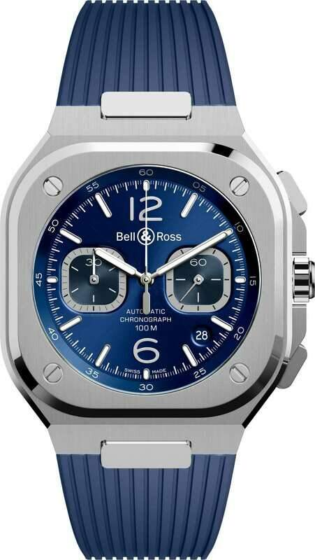 Bell &amp; Ross BR 05C Blue Stainless Steel Chronograph Watch Watches Bell &amp; Ross