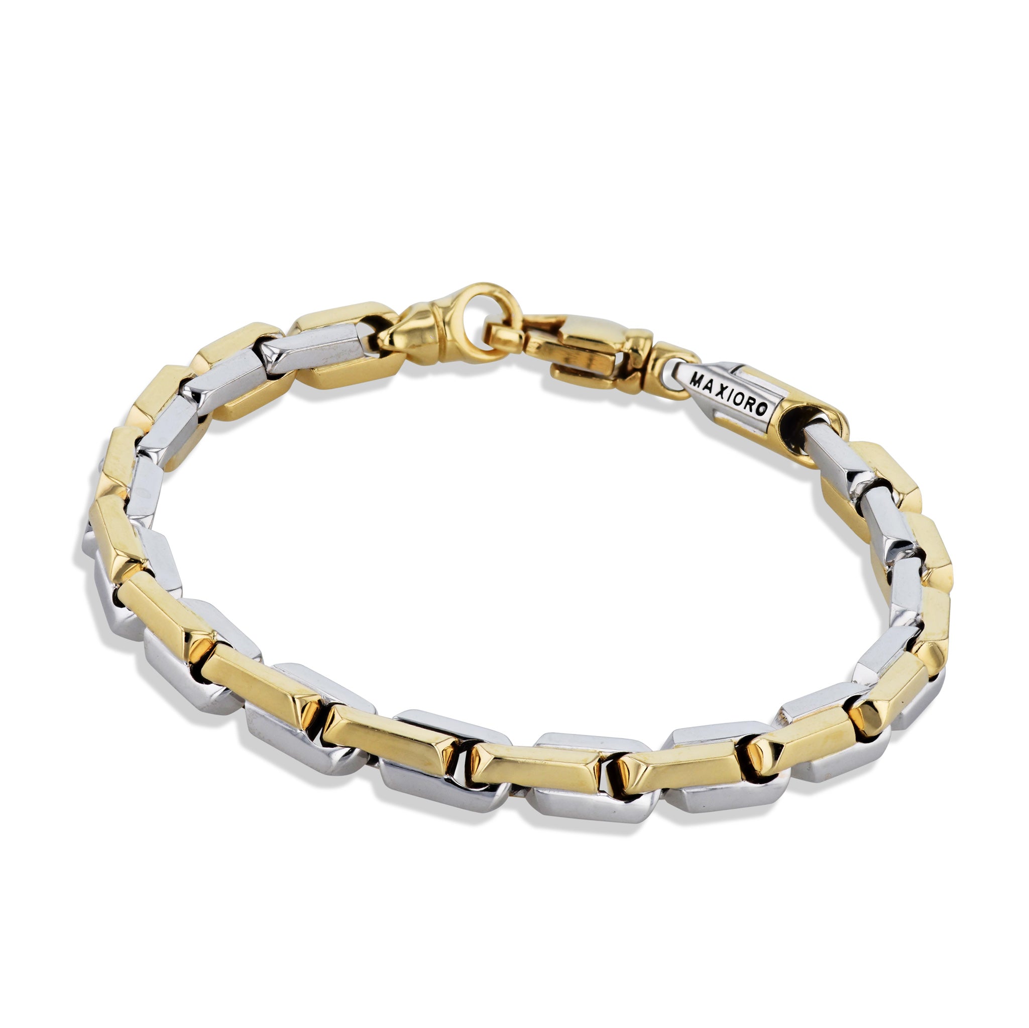 Yellow &amp; White Gold Hex Mech Link Bracelet Bracelets Curated by H