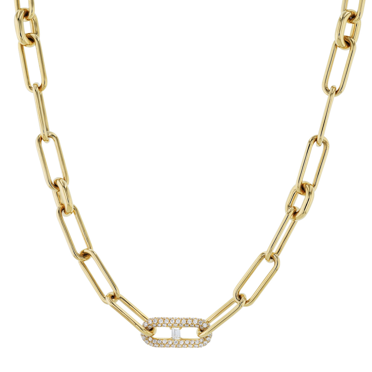 Yellow Gold Diamond Chain Link Necklace - Alternate View 1