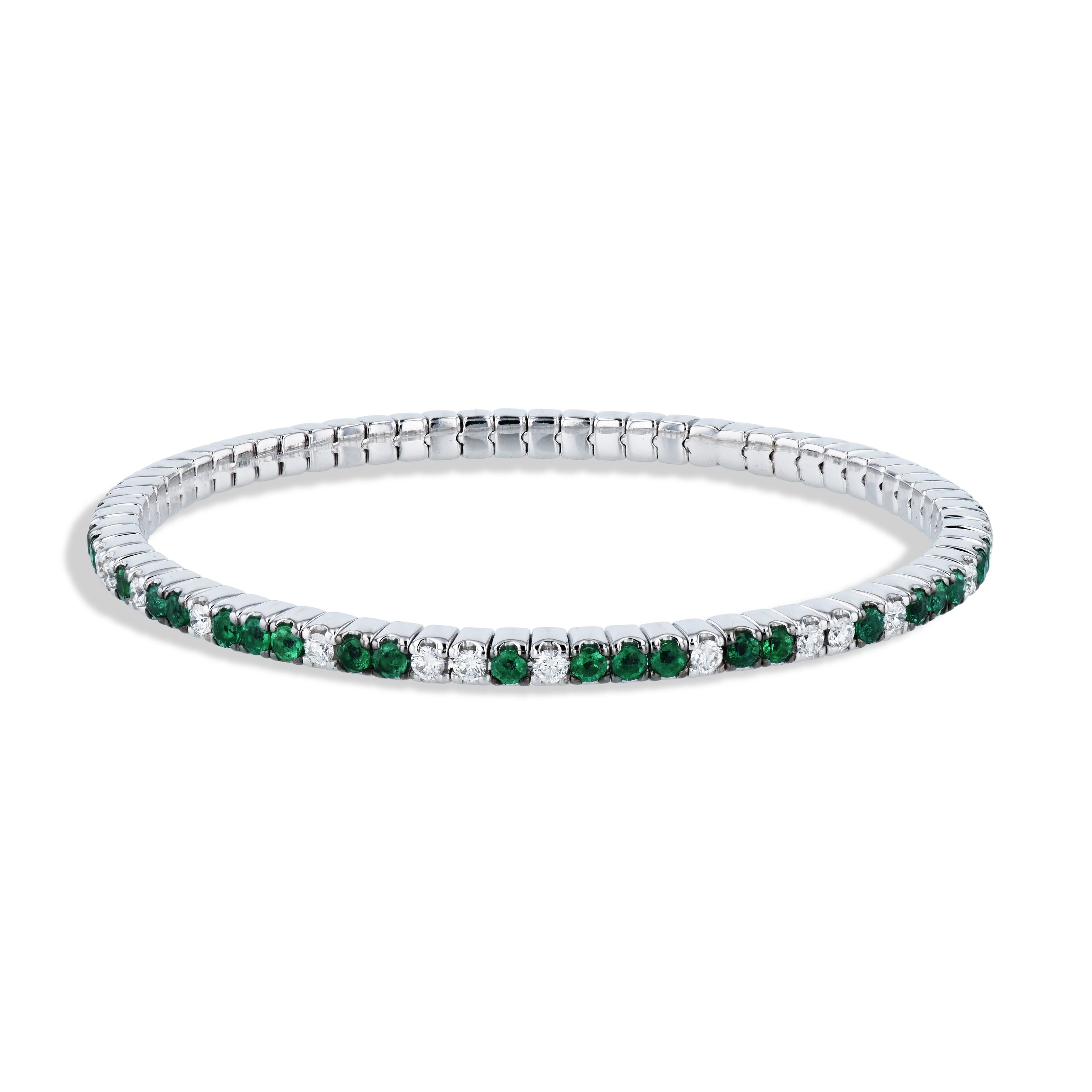 Diamond and Emerald 18K White Gold Stretch Tennis Bracelet Bracelets Curated by H