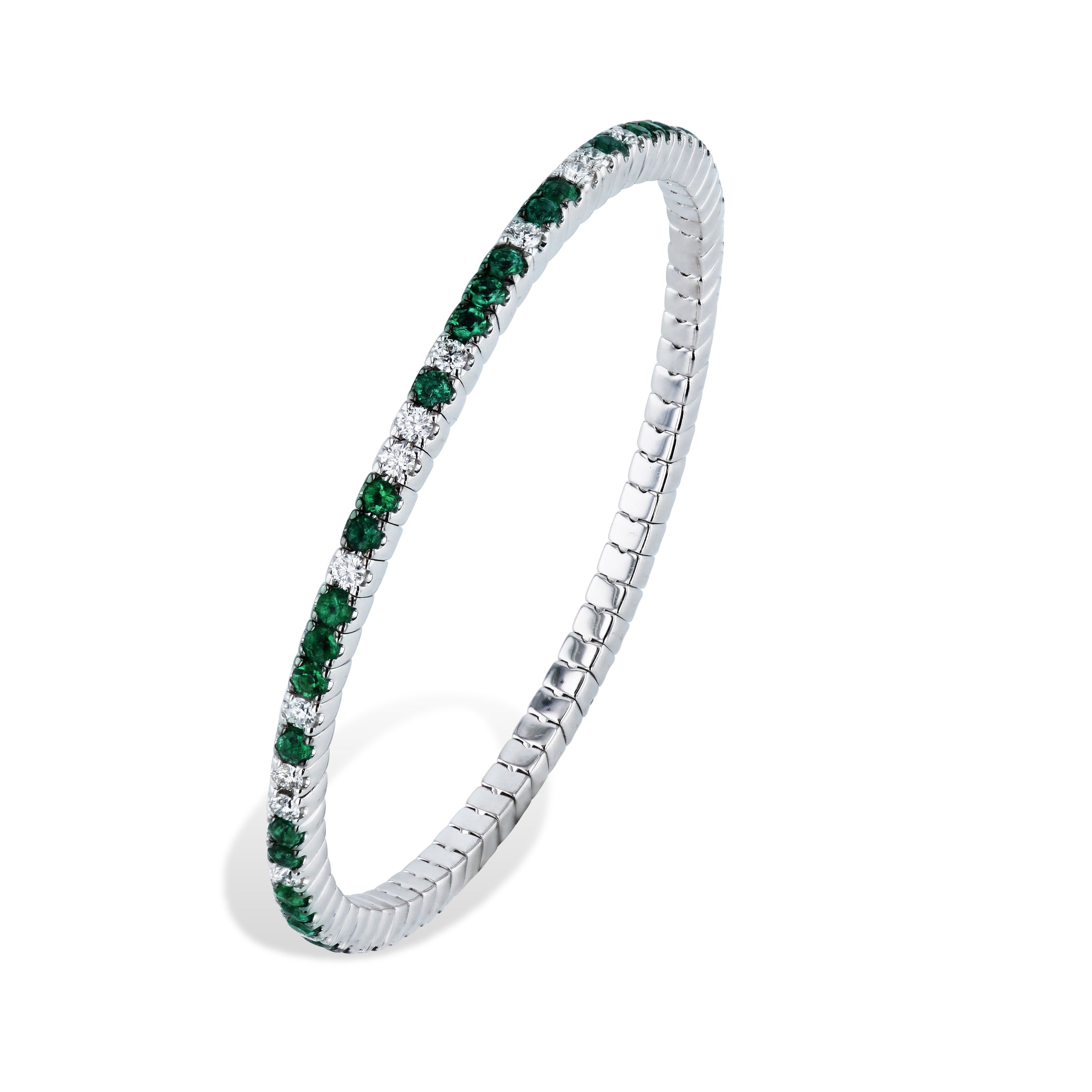 Diamond and Emerald 18K White Gold Stretch Tennis Bracelet Bracelets Curated by H