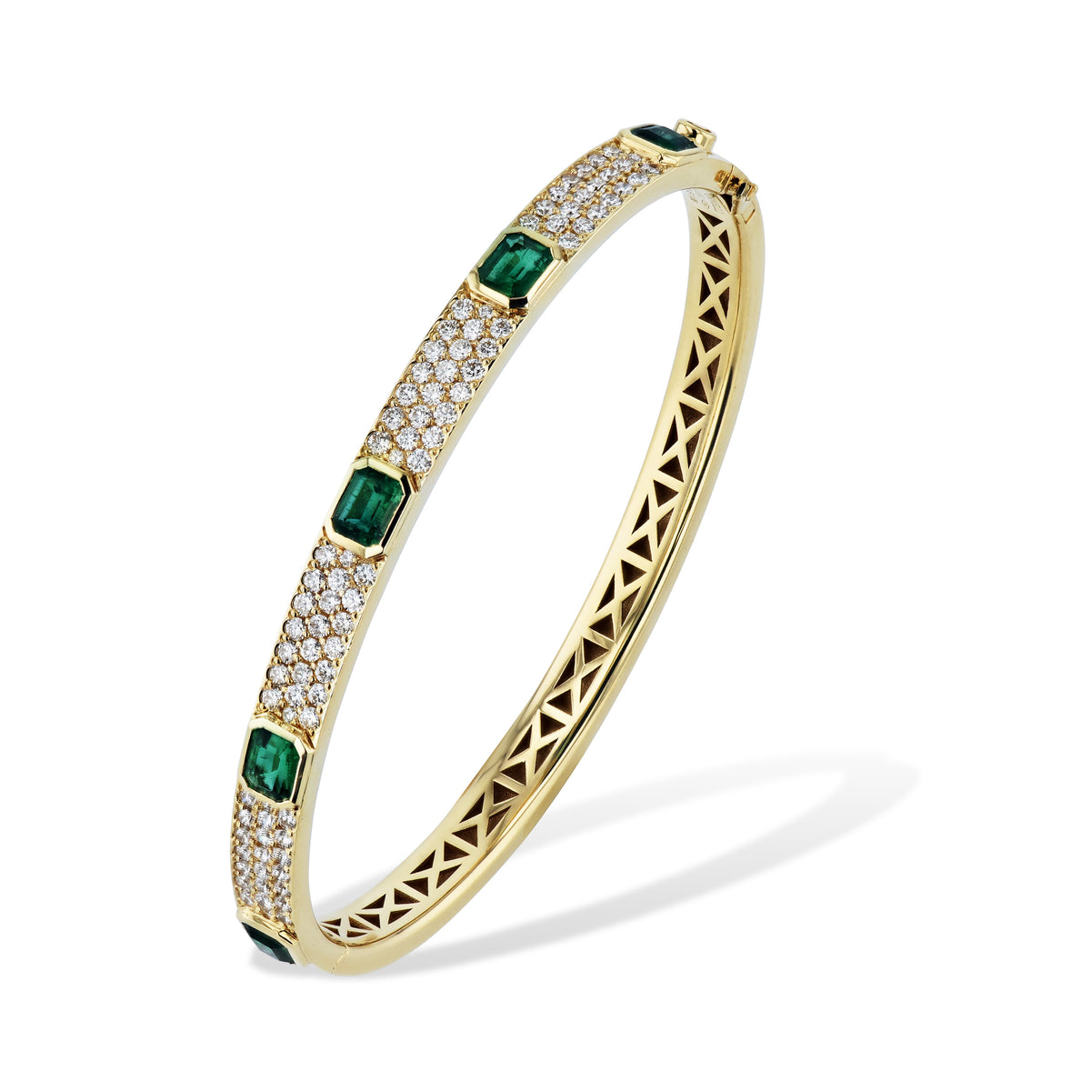 Emerald and Diamond Pave Yellow Gold Bracelet - Alternate View 1