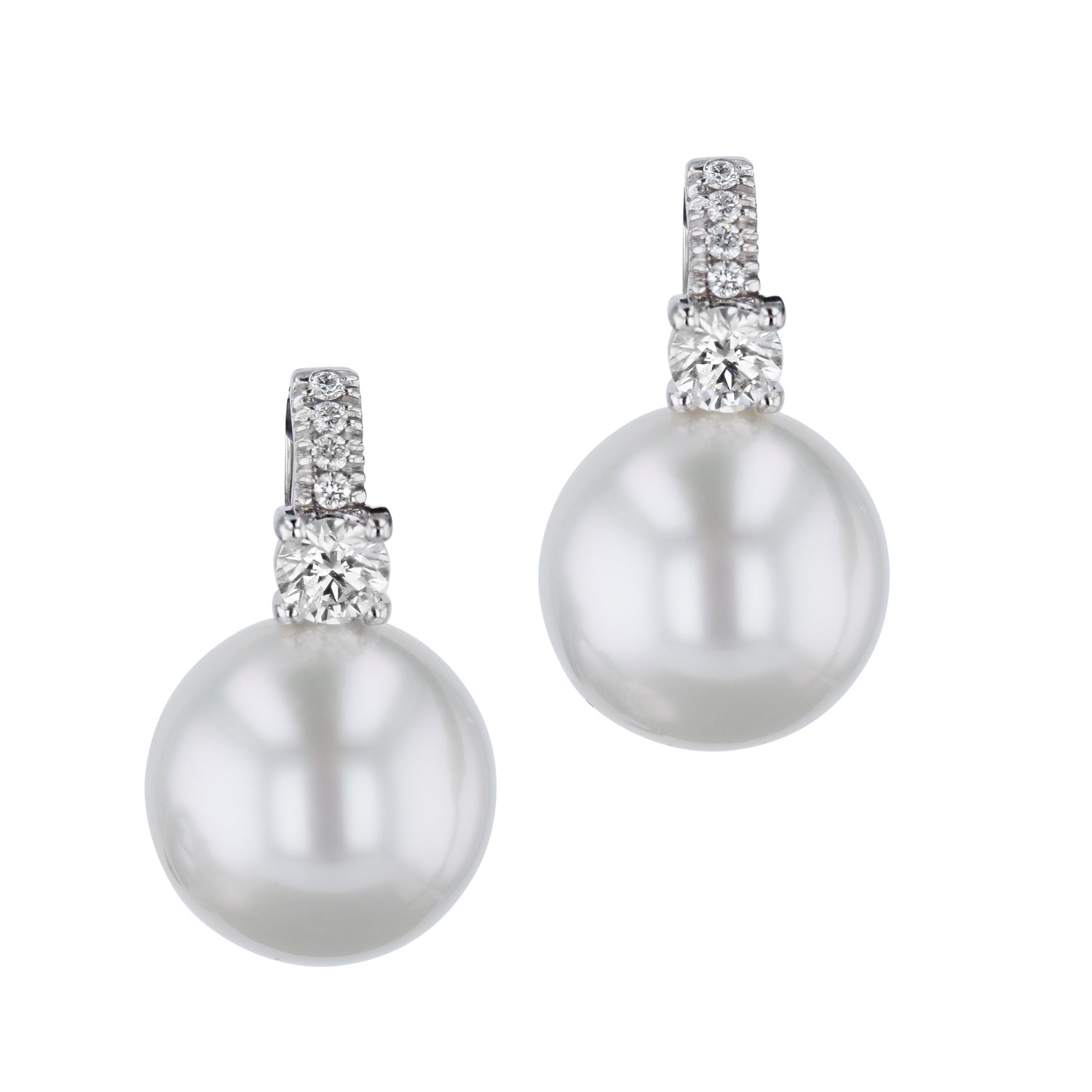 Pearl and Diamond White Gold Drop Earrings Earrings Curated by H
