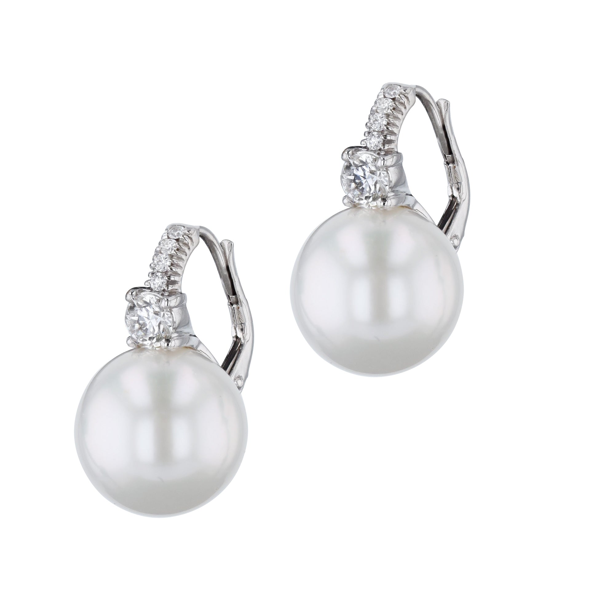 Pearl and Diamond White Gold Drop Earrings Earrings Curated by H