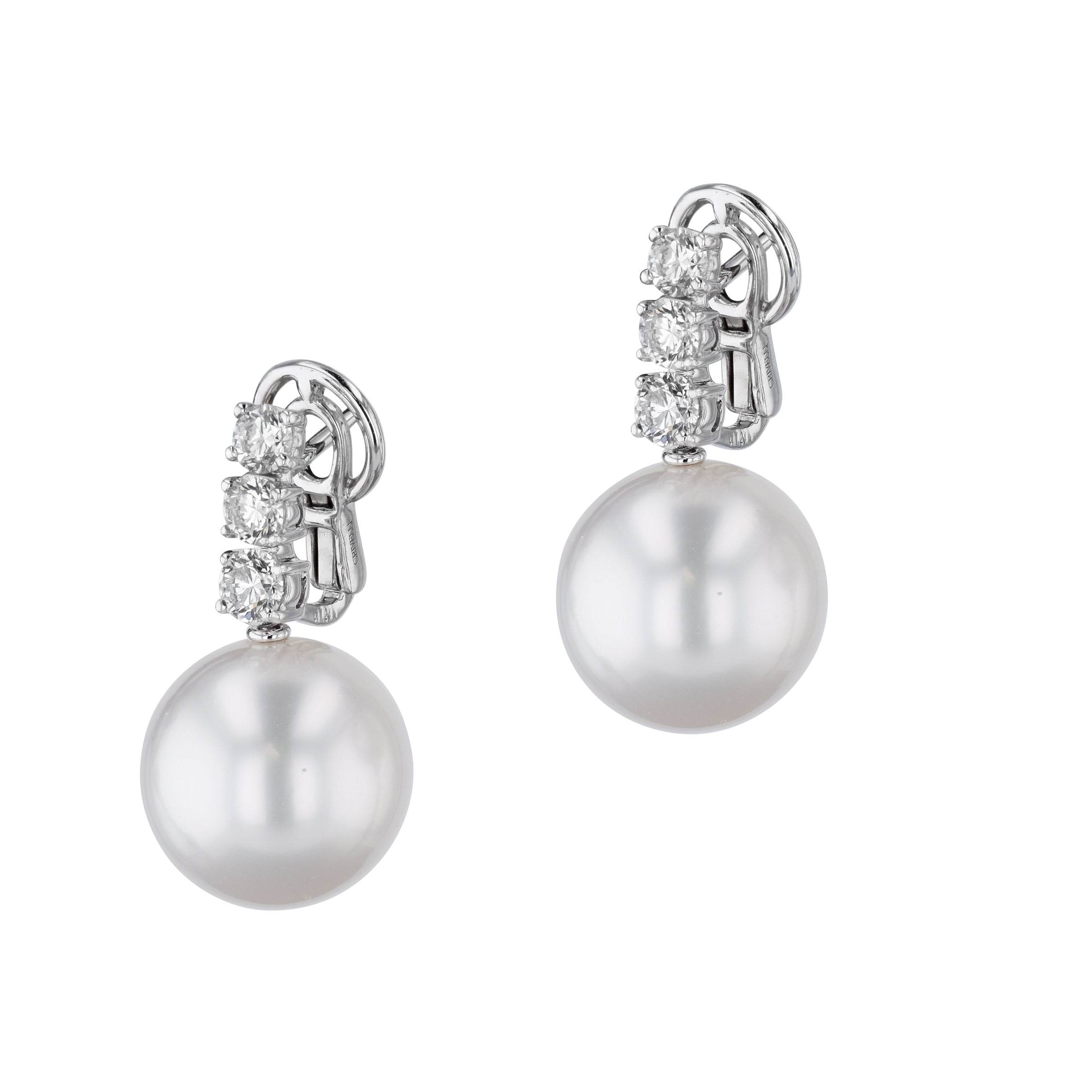Pearl White Gold and Diamond Drop Earrings Earrings Curated by H