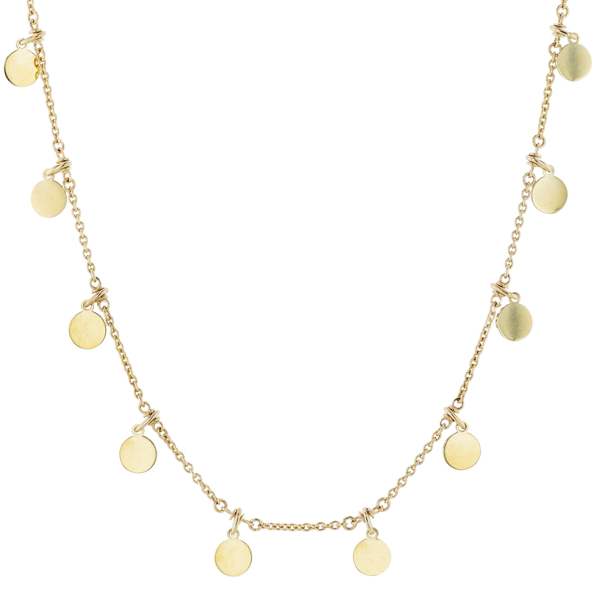 Yellow Gold Dangling Coin Beaded Chain Necklace Necklaces Curated by H
