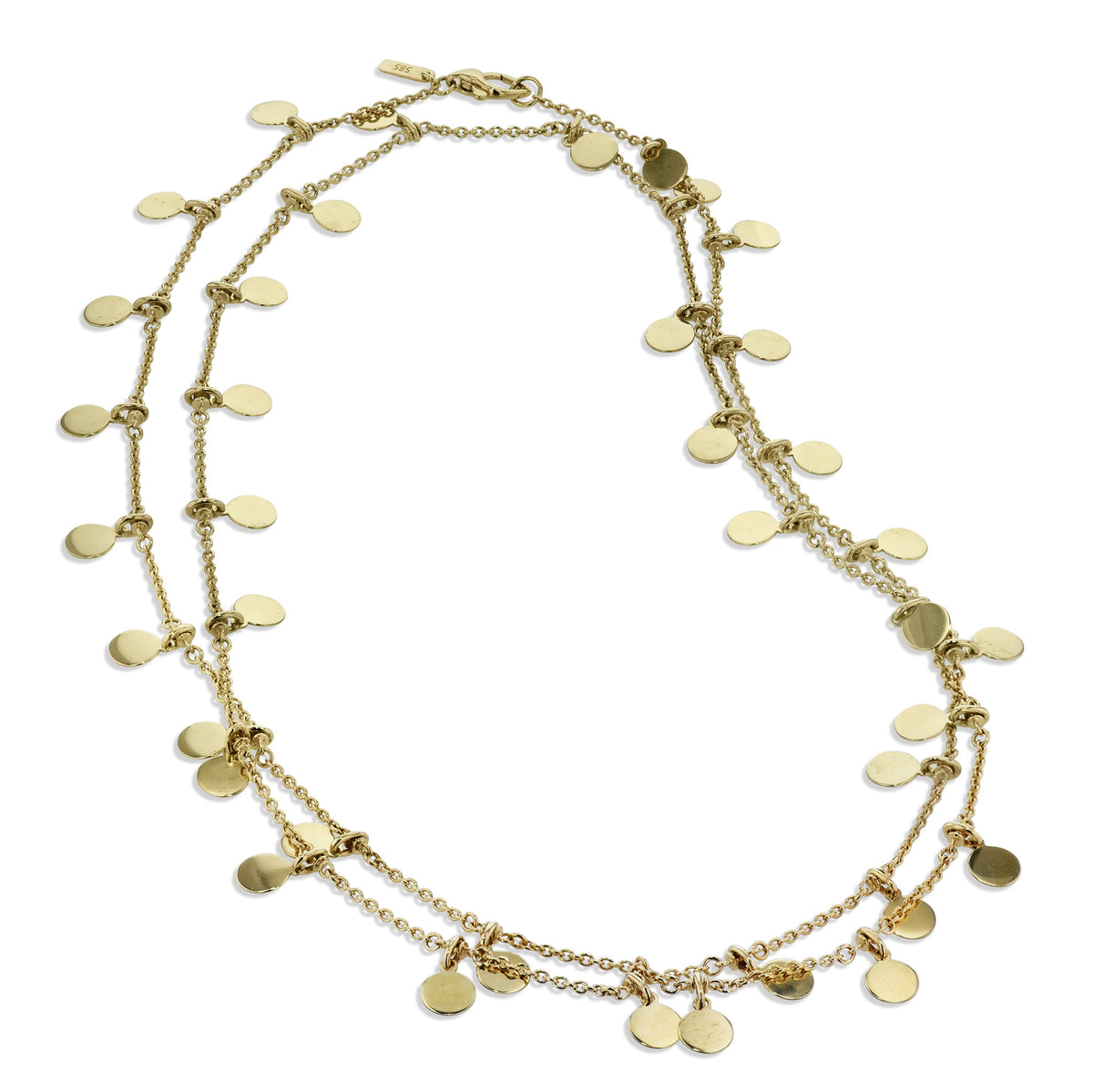 Yellow Gold Dangling Coin Beaded Chain Necklace - Alternate View 1