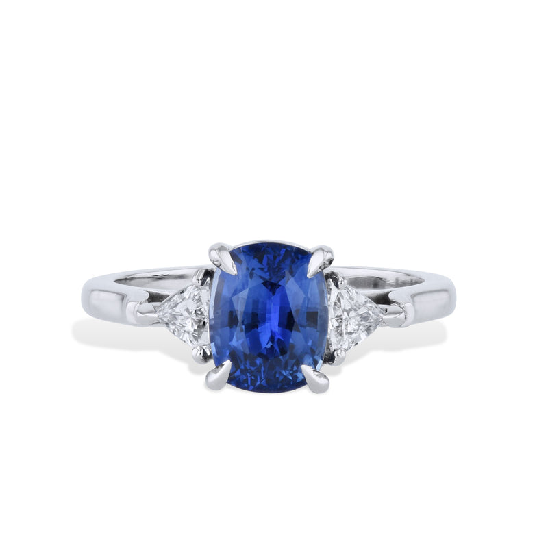 Madagascar Blue Sapphire Diamond Trillion Platinum Ring Rings H&H Jewels
