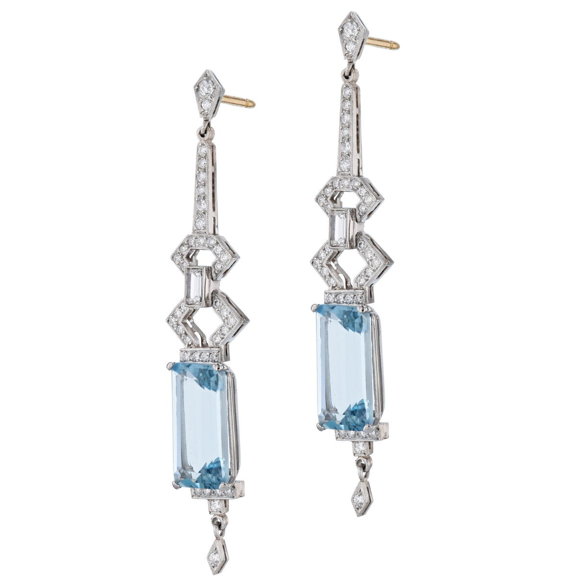 Platinum Diamond Aquamarine Drop Earrings - Alternate View 1