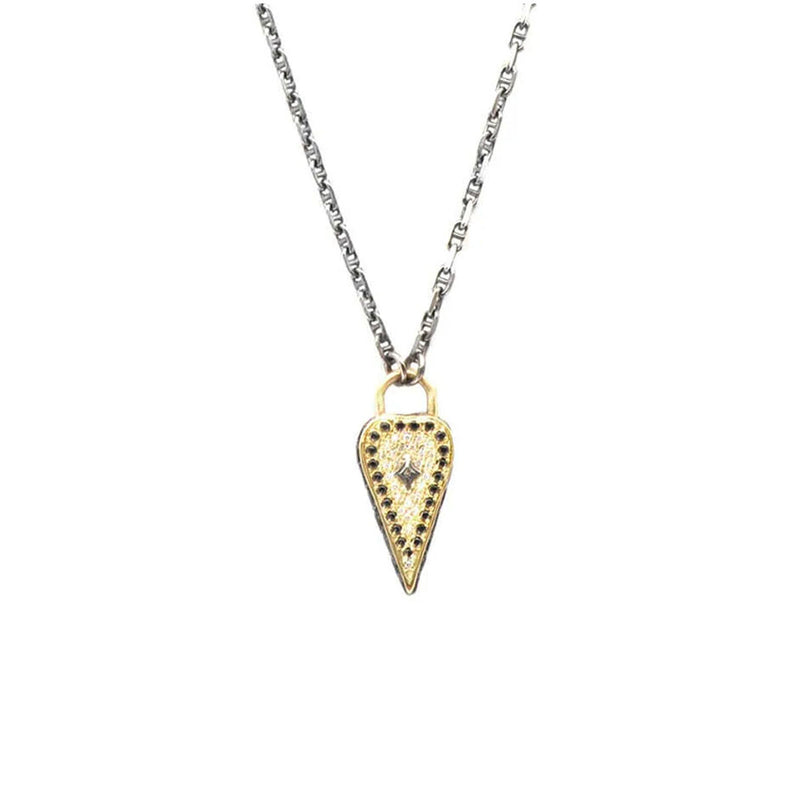 Yellow Gold Blackened Sterling Pave Heart Charm Necklace Necklaces Armenta