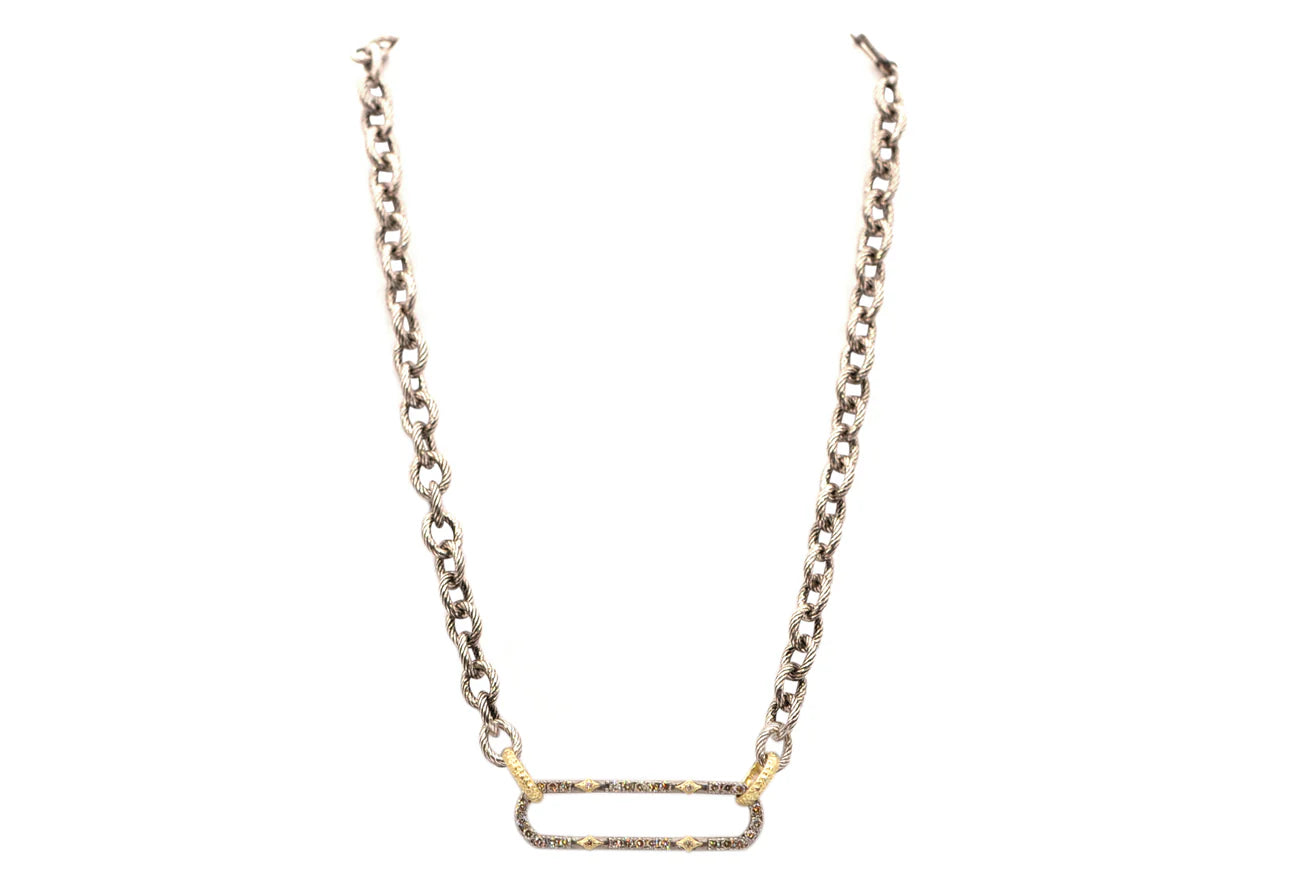 Pave Diamond Paperclip Chain Link Necklace Necklaces Armenta