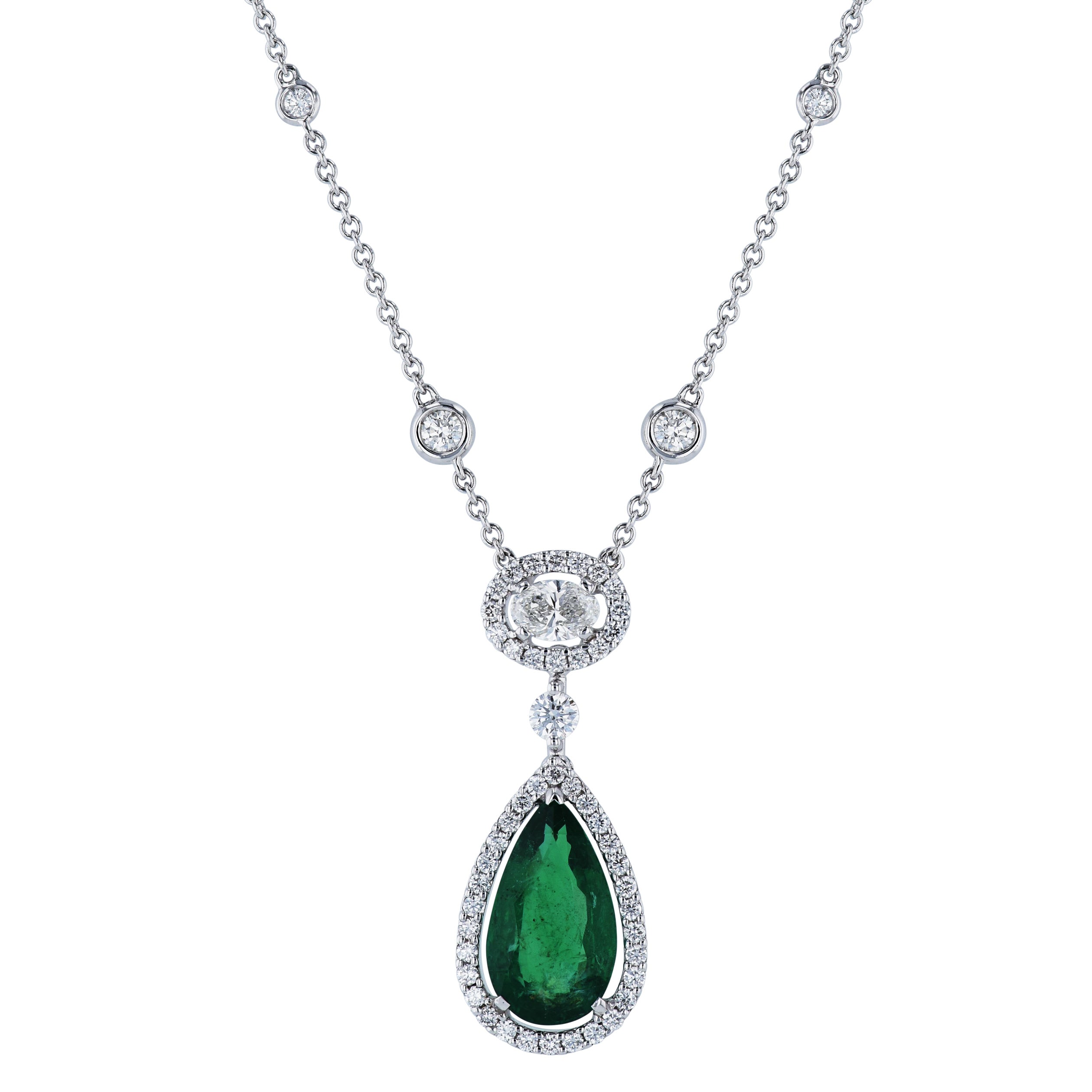 Colombian Emerald Diamond White Gold Necklace