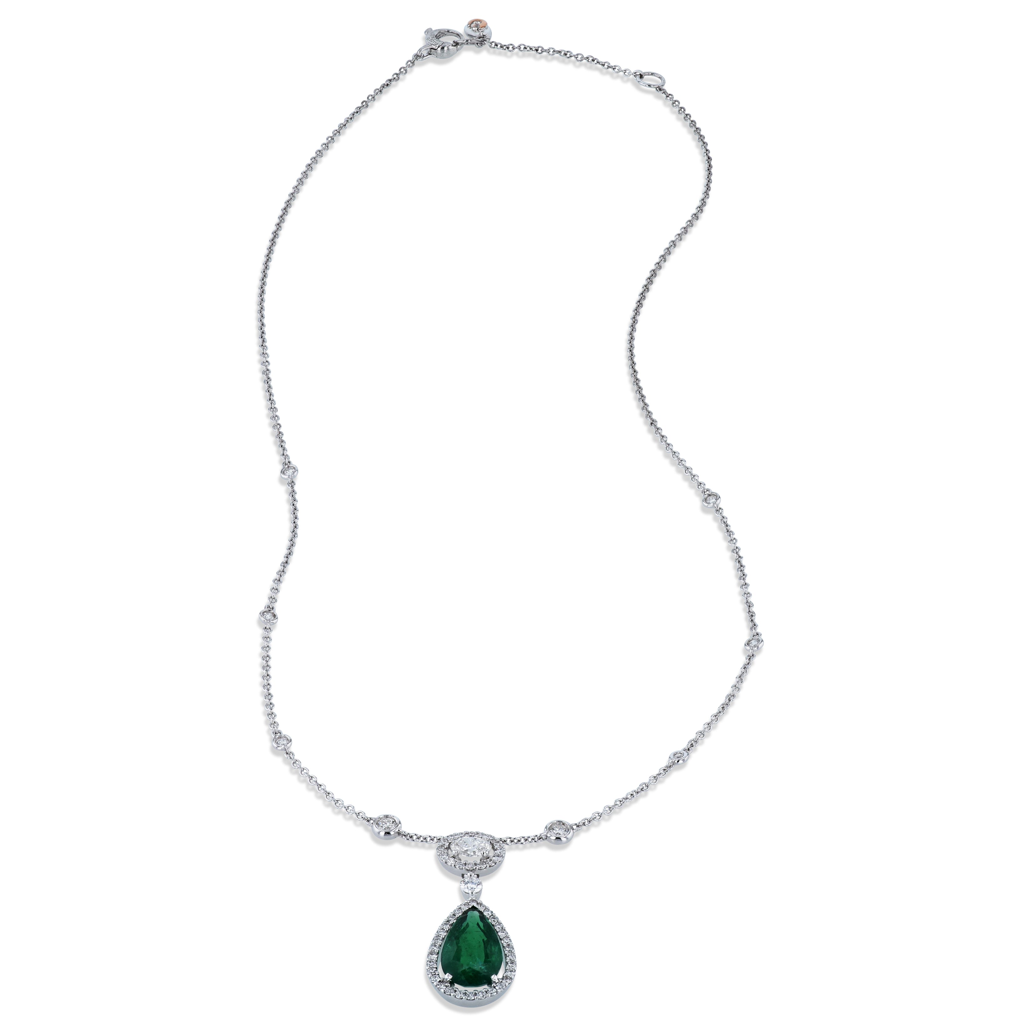 Colombian Emerald Diamond White Gold Necklace