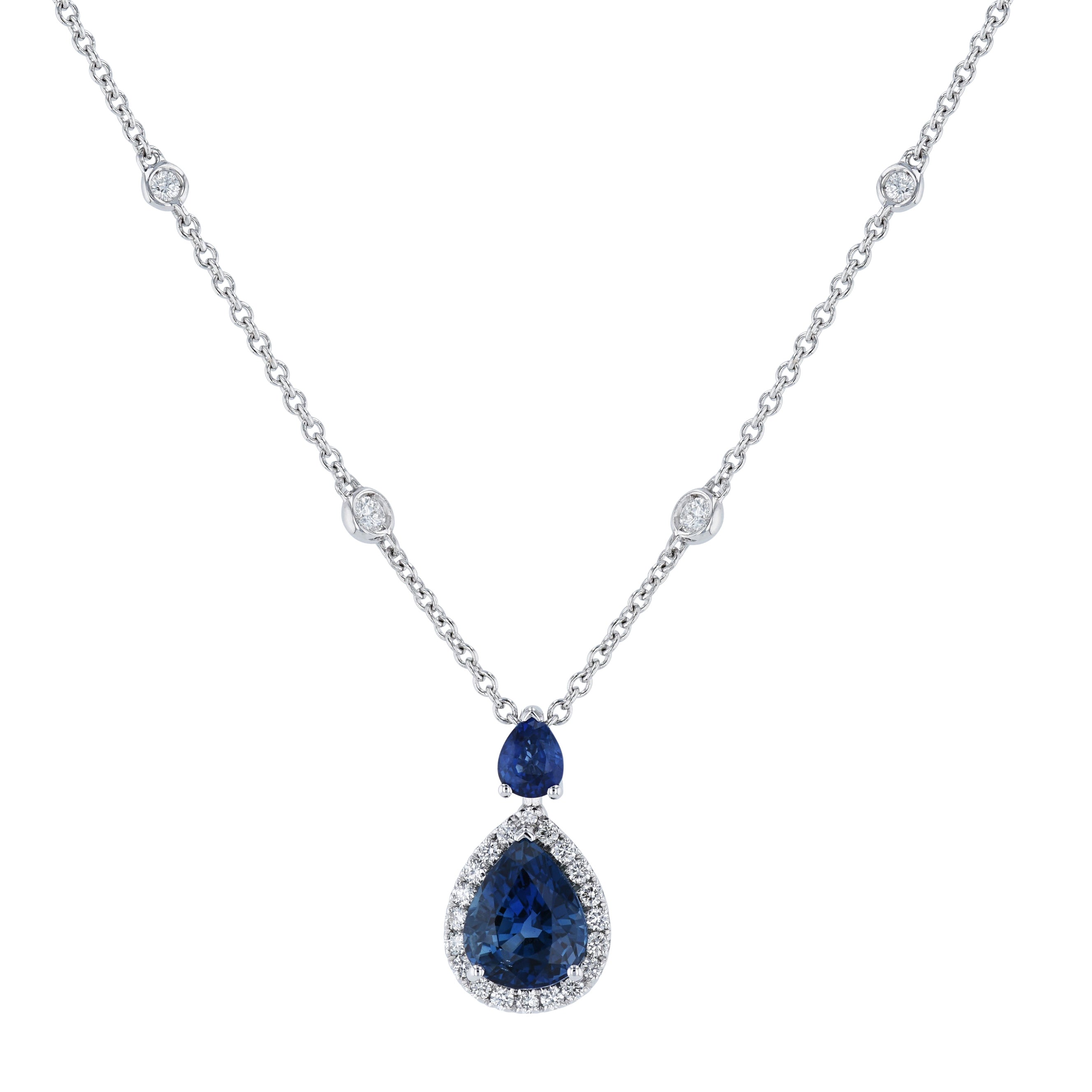 Sapphire Diamond White Gold Pendant Necklace Necklaces Curated by H